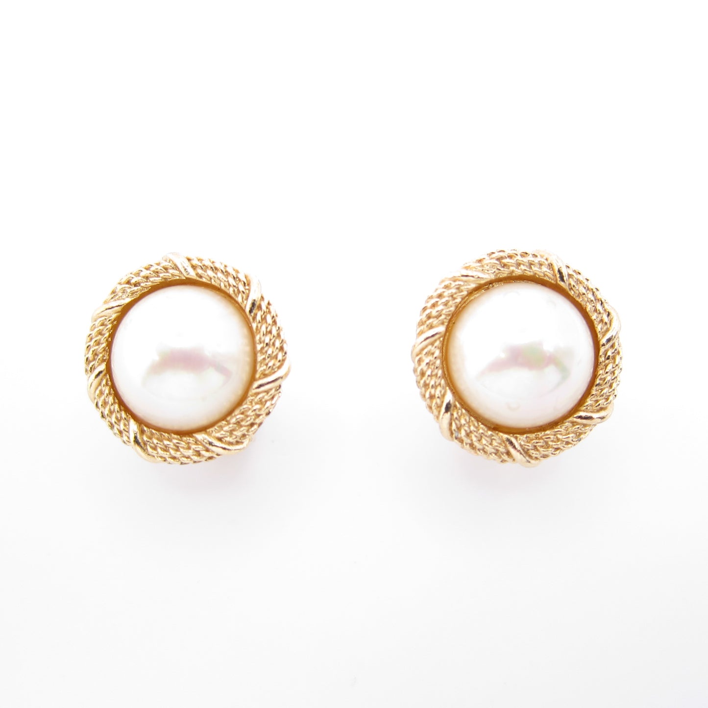 Christian Dior Vintage Round Shape Pearl Golden Clip-on Earrings