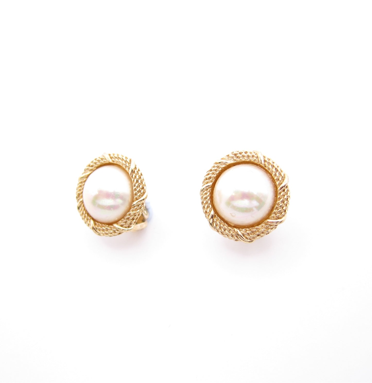 Christian Dior Vintage Round Shape Pearl Golden Clip-on Earrings