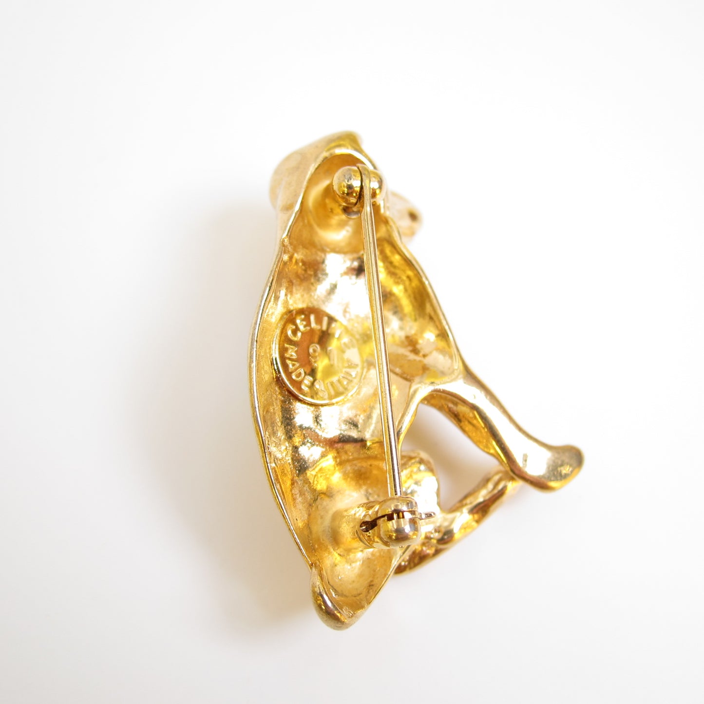 Celine Vintage Dog Motif Golden Brooch