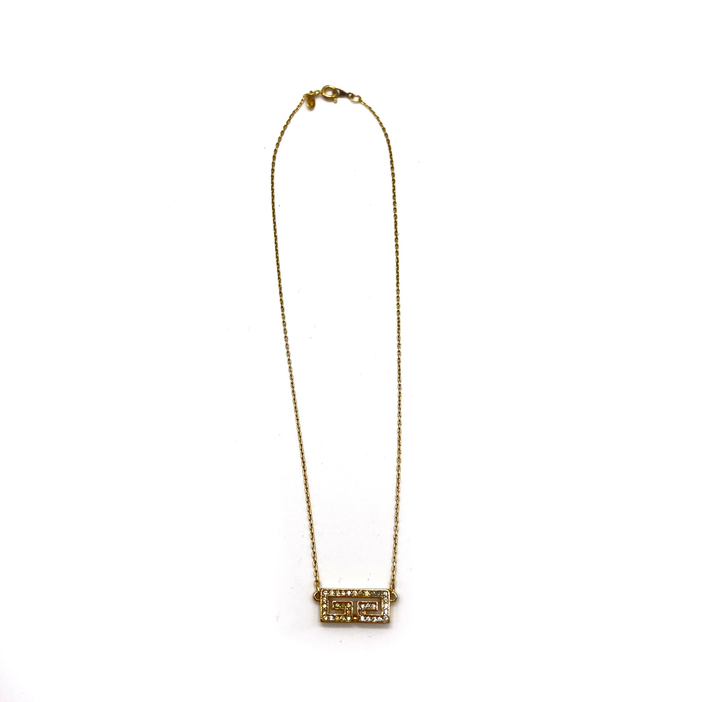 Givenchy Vintage Double G Logo With Rhinestone Golden Necklace