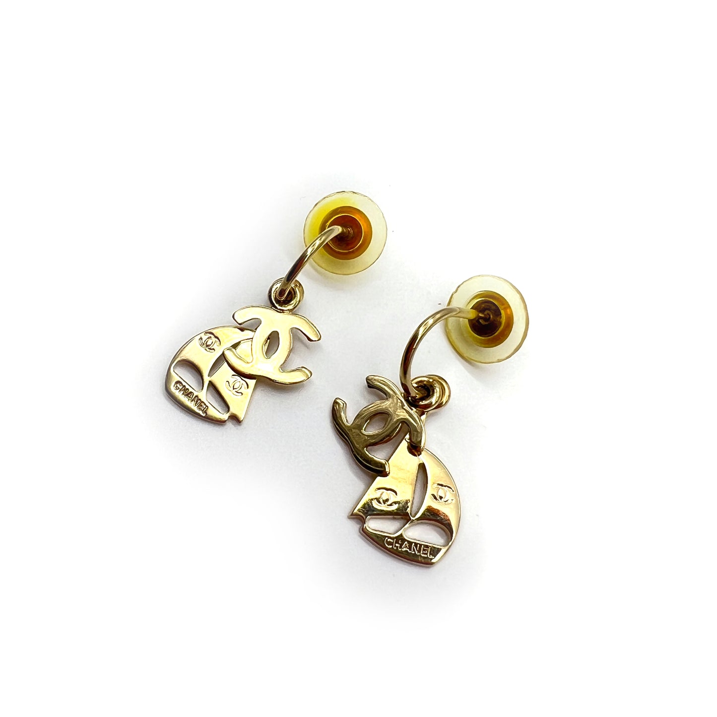 Chanel Vintage CC Logo With Yacht Golden Earrings