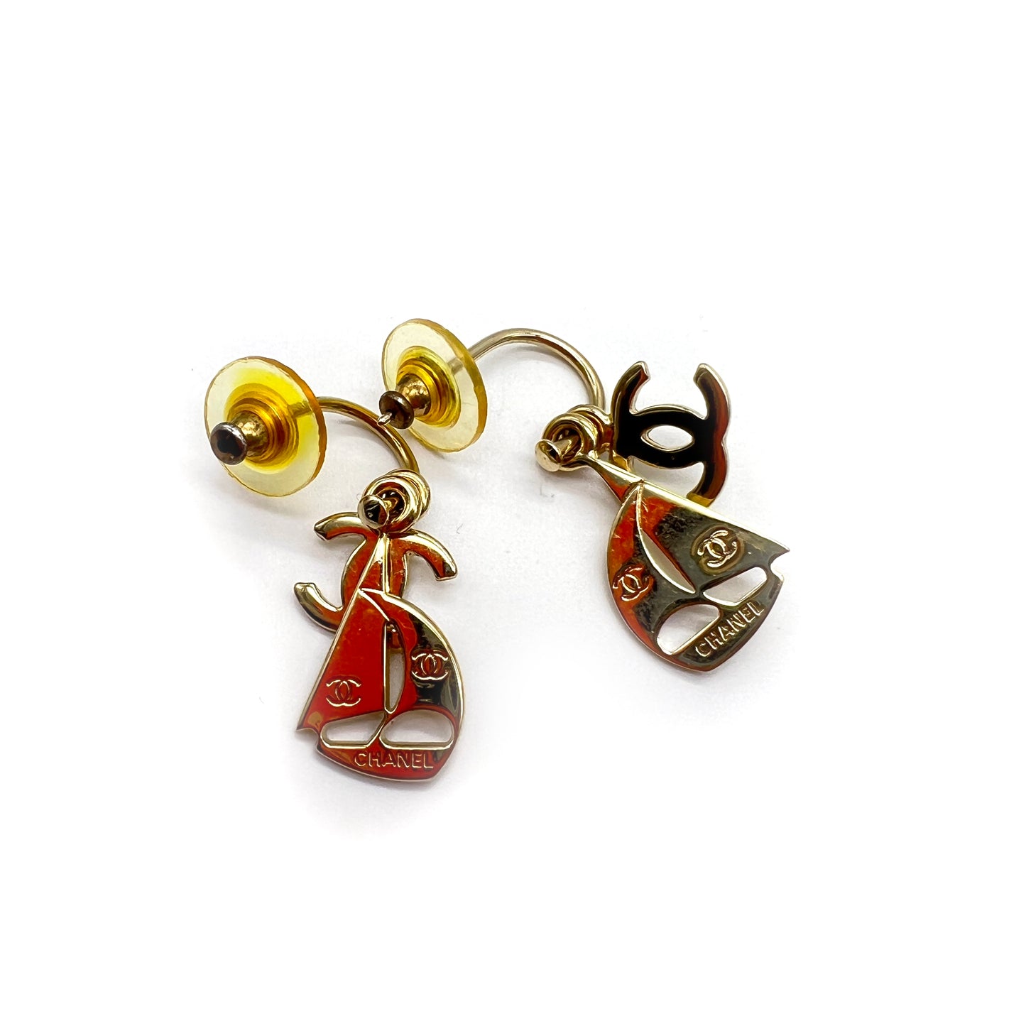 Chanel Vintage CC Logo With Yacht Golden Earrings