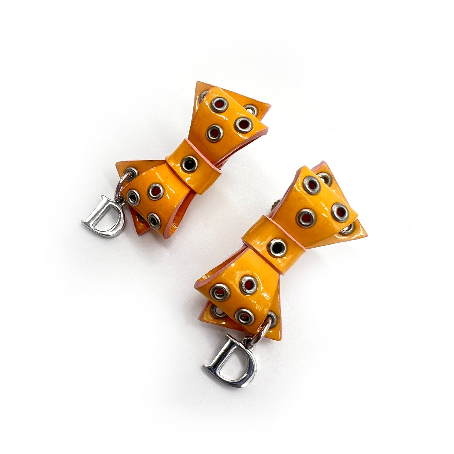 Christian Dior Vintage D Logo With Orange Color Ribbon Clip-on Earrings