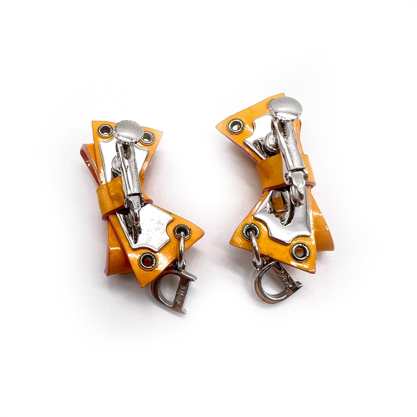Christian Dior Vintage D Logo With Orange Color Ribbon Clip-on Earrings