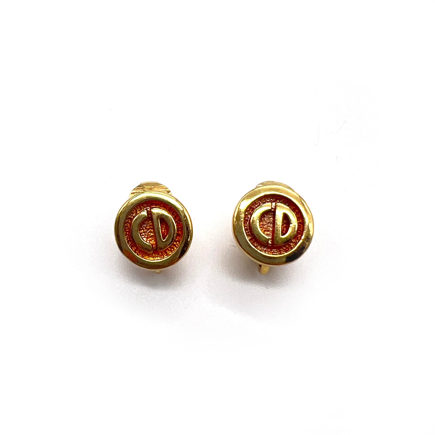 Christian Dior Vintage CD Logo In Circle Golden Clip-on Earrings