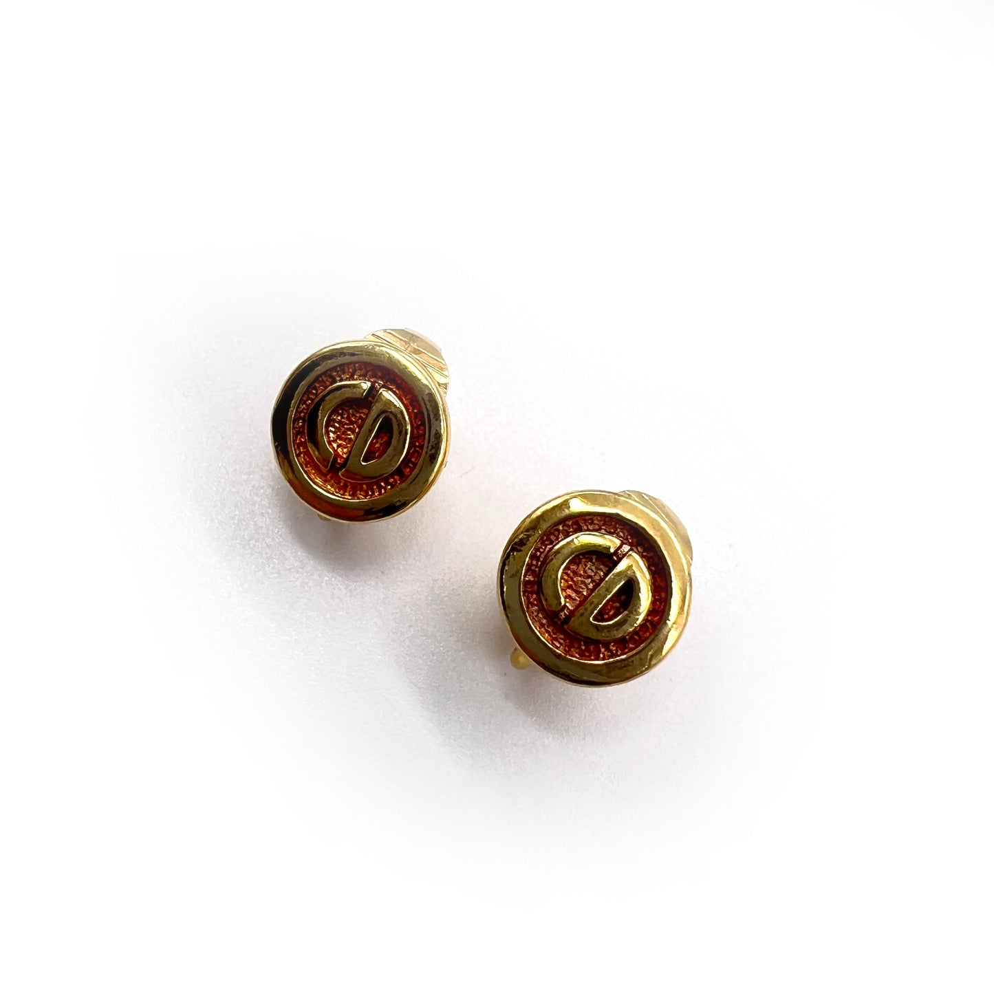 Christian Dior Vintage CD Logo In Circle Golden Clip-on Earrings