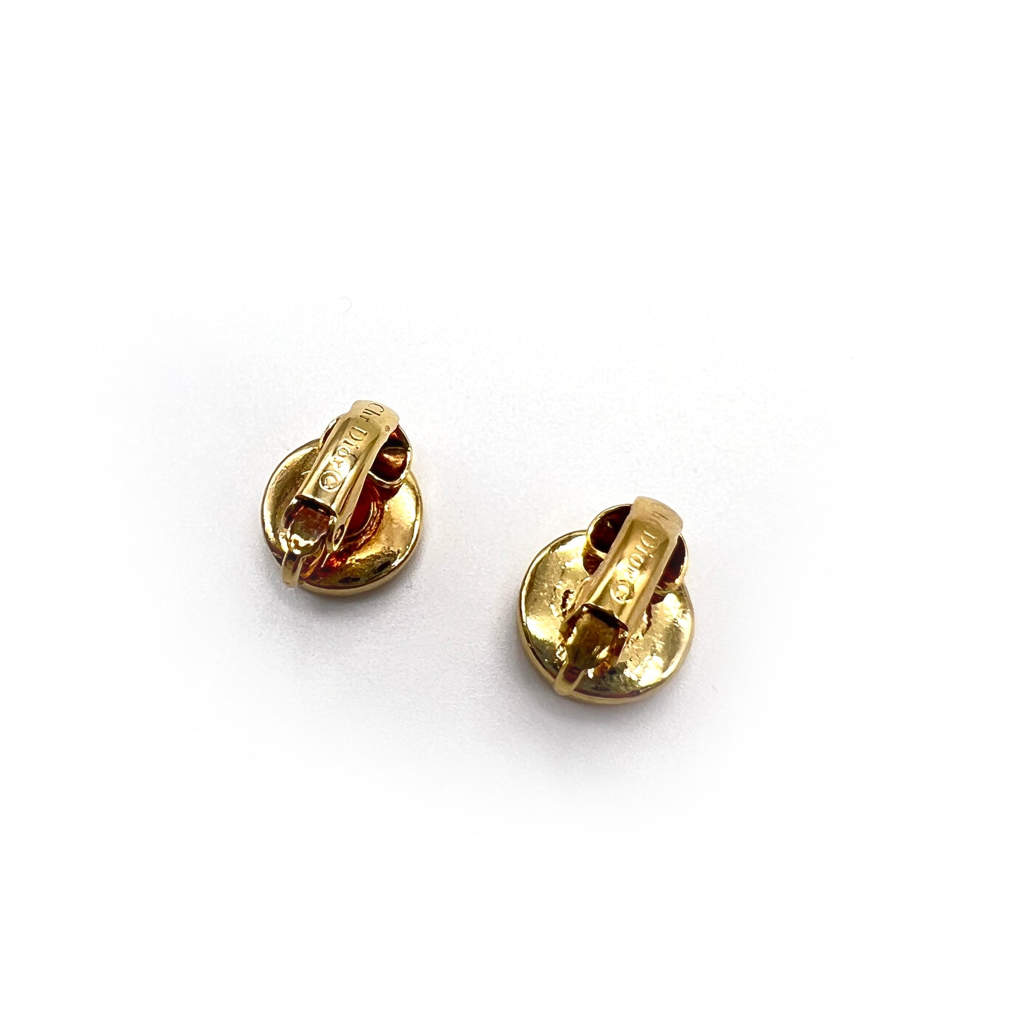 Christian Dior Vintage CD Logo In Circle Golden Clip-on Earrings