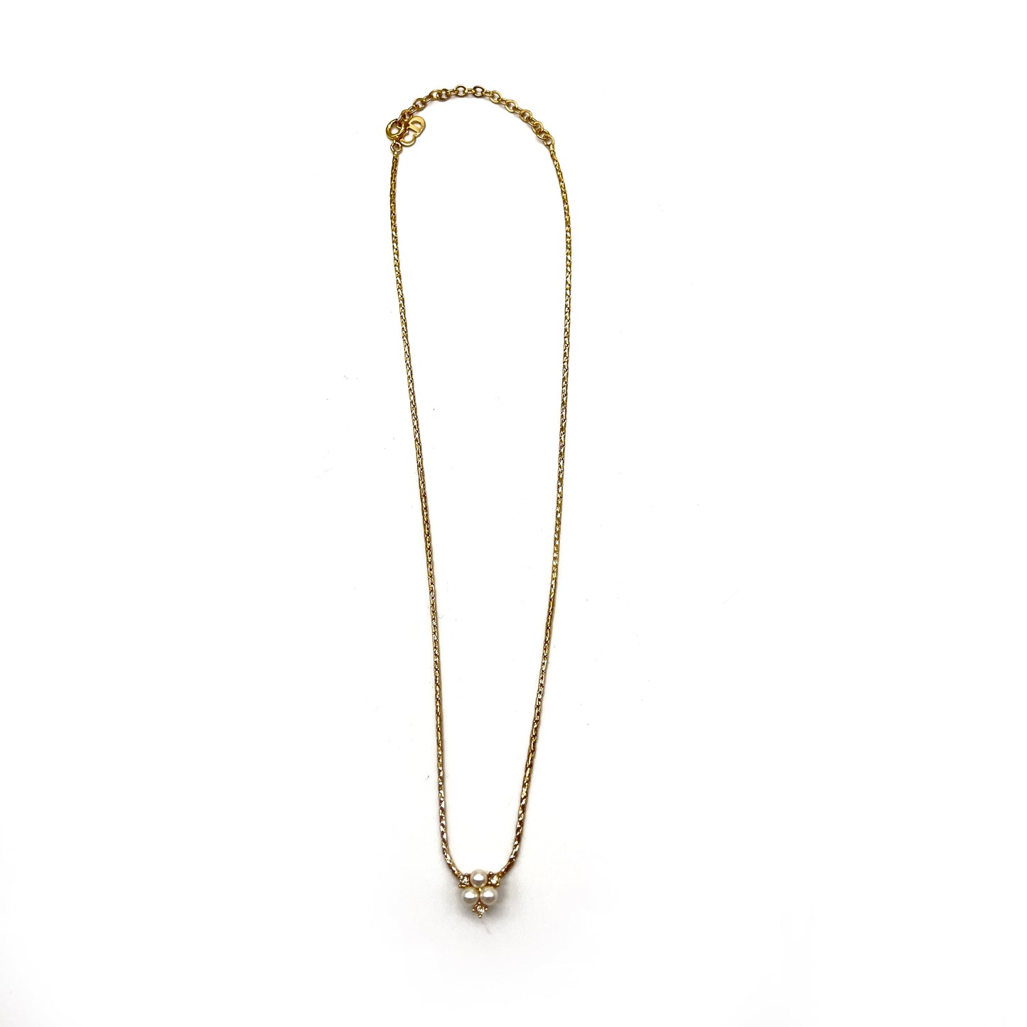 Christian Dior Vintage Pearl And Rhinestone Golden Necklace