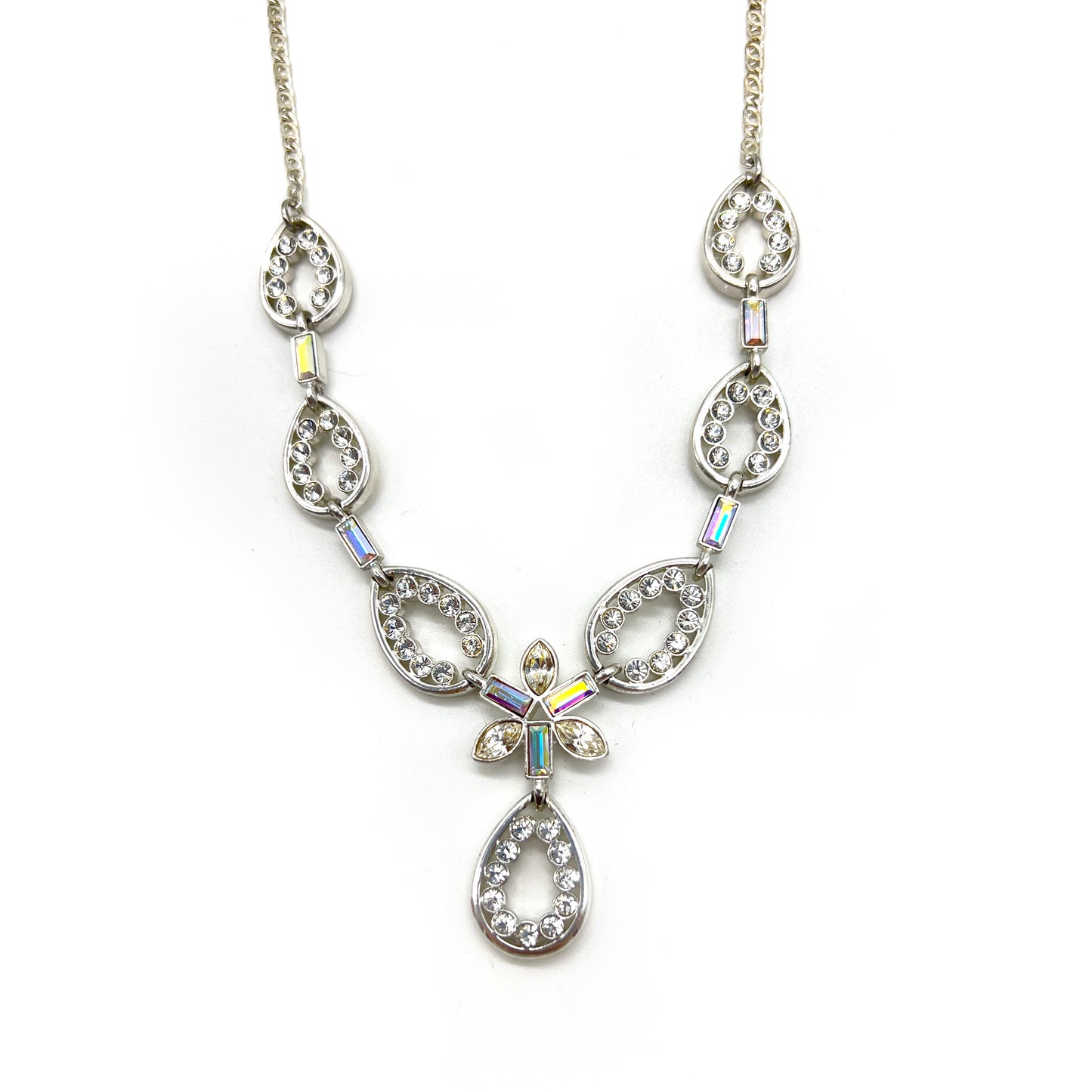 Givenchy Vintage Drop Shape With Rhinestone Silver Necklace