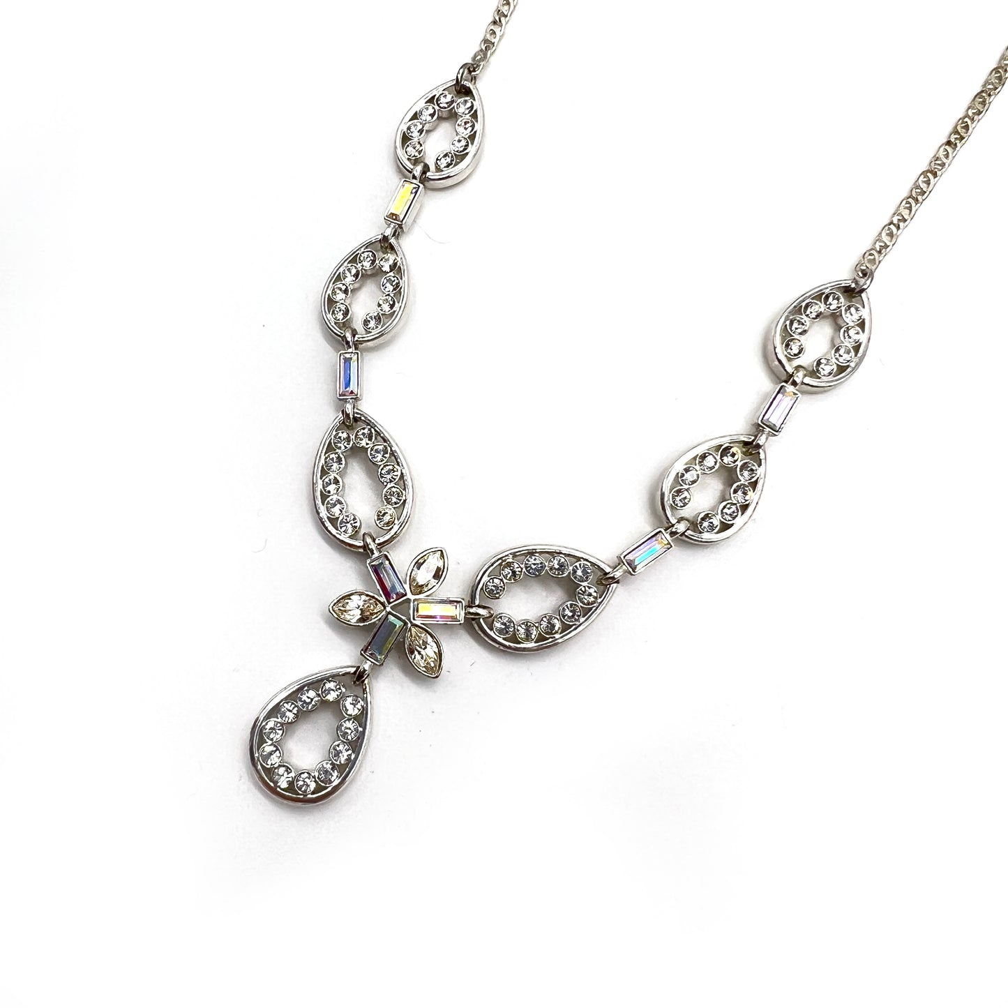 Givenchy Vintage Drop Shape With Rhinestone Silver Necklace
