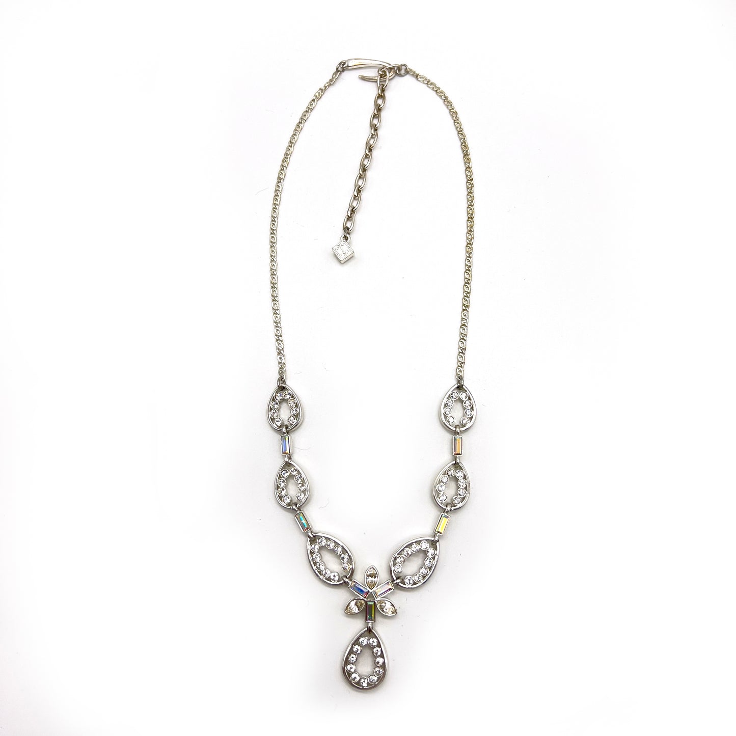 Givenchy Vintage Drop Shape With Rhinestone Silver Necklace