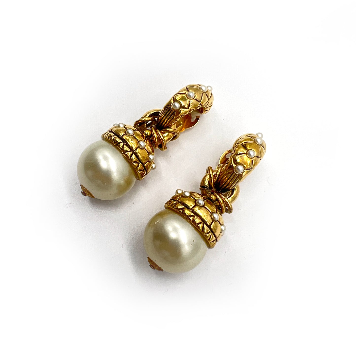Loewe Vintage Pearl Motif Golden Clip-On Earrings