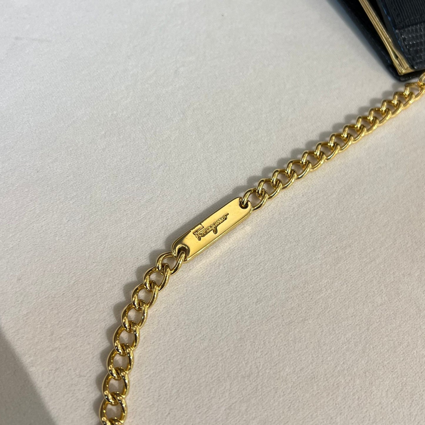 Ferragamo Vintage Mini Black Lizard Shoulder Bags With Golden Chain