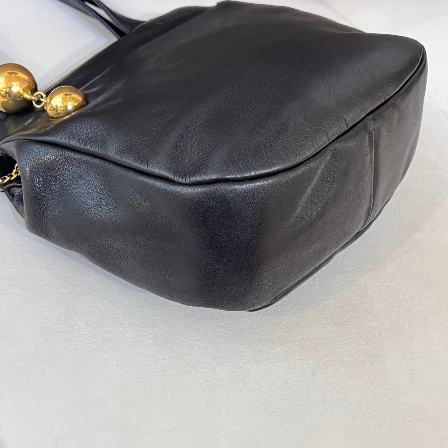 Versace Vintage Black Leather Orb Charm Tote Bag
