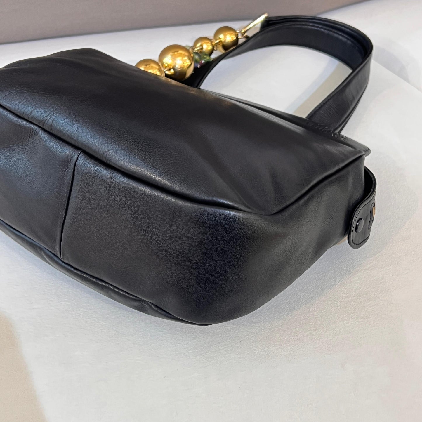 Versace Vintage Black Leather Orb Charm Tote Bag