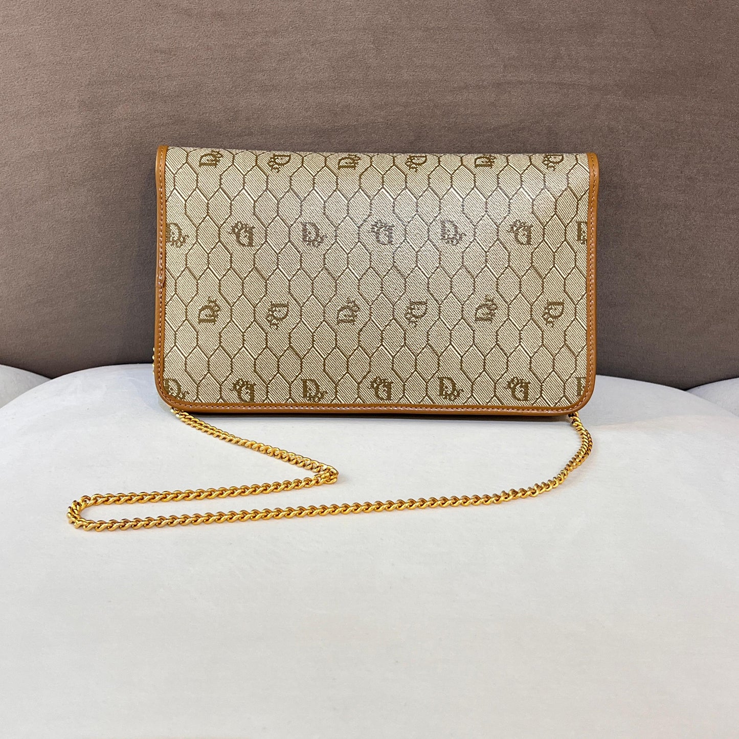 Christian Dior Vintage Honeycomb Canvas Gold Chain Shoulder Bag