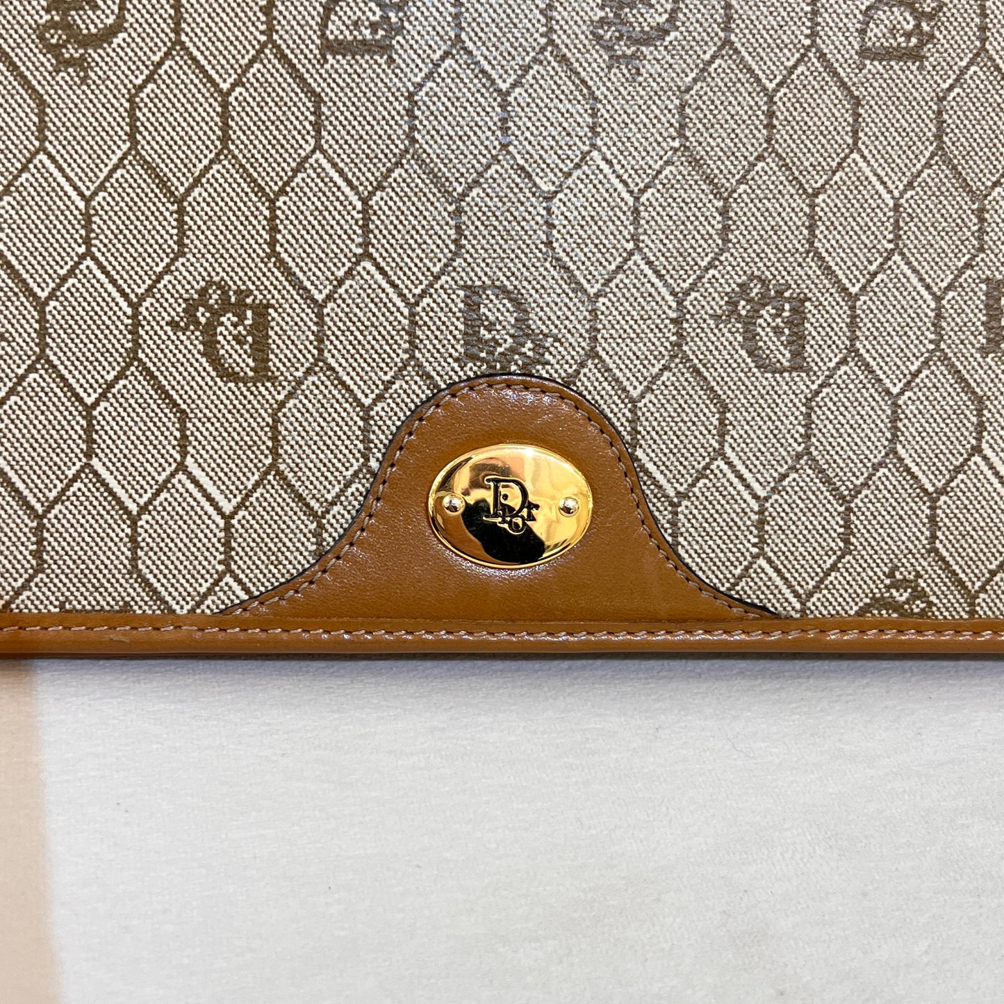 Christian Dior Vintage Honeycomb Canvas Gold Chain Shoulder Bag