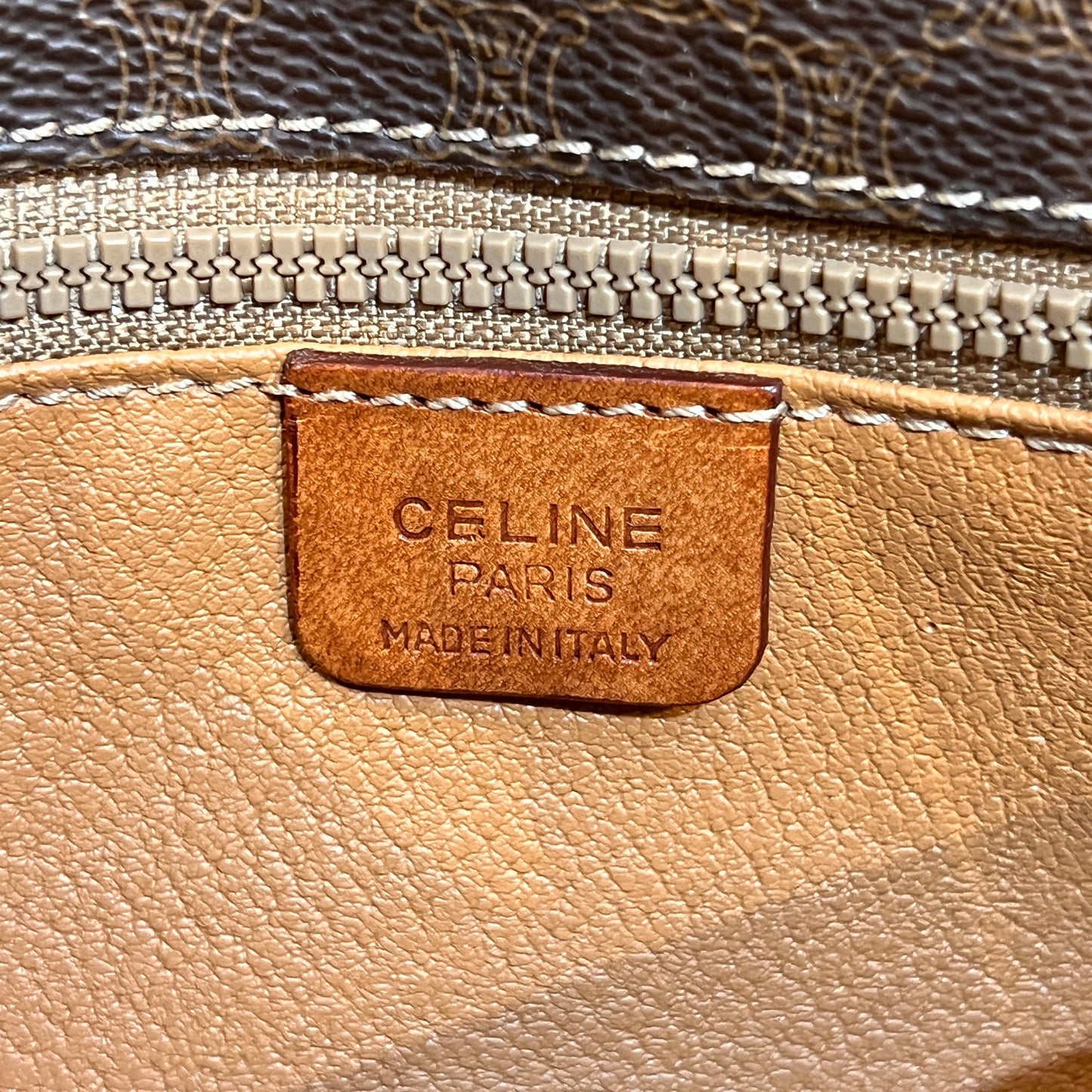 Celine Vintage Macadam Canvas Caramel Leather Trim Shoulder Bag