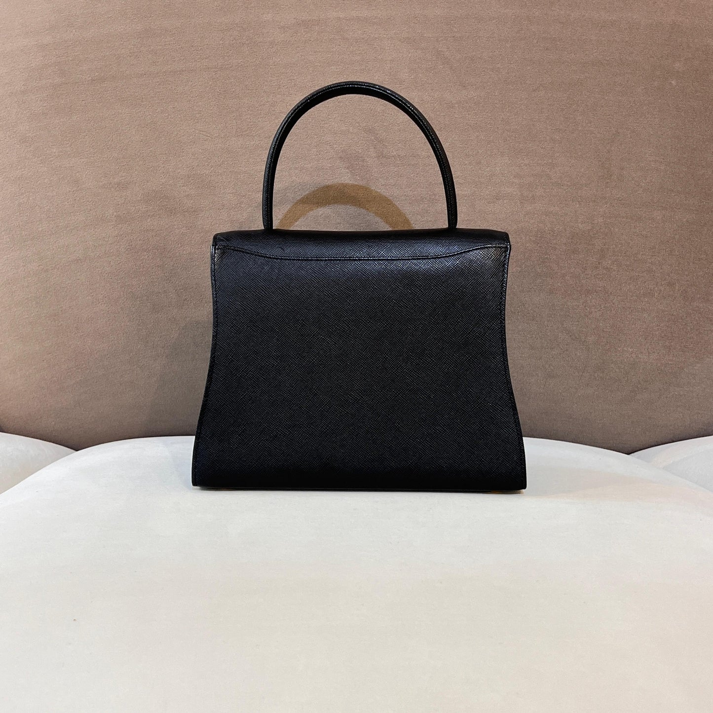 Givenchy Vintage Black Leather Gold Logo Clasp Top Handle Bag