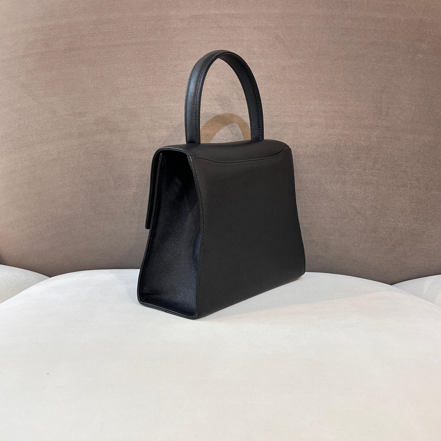 Givenchy Vintage Black Leather Gold Logo Clasp Top Handle Bag