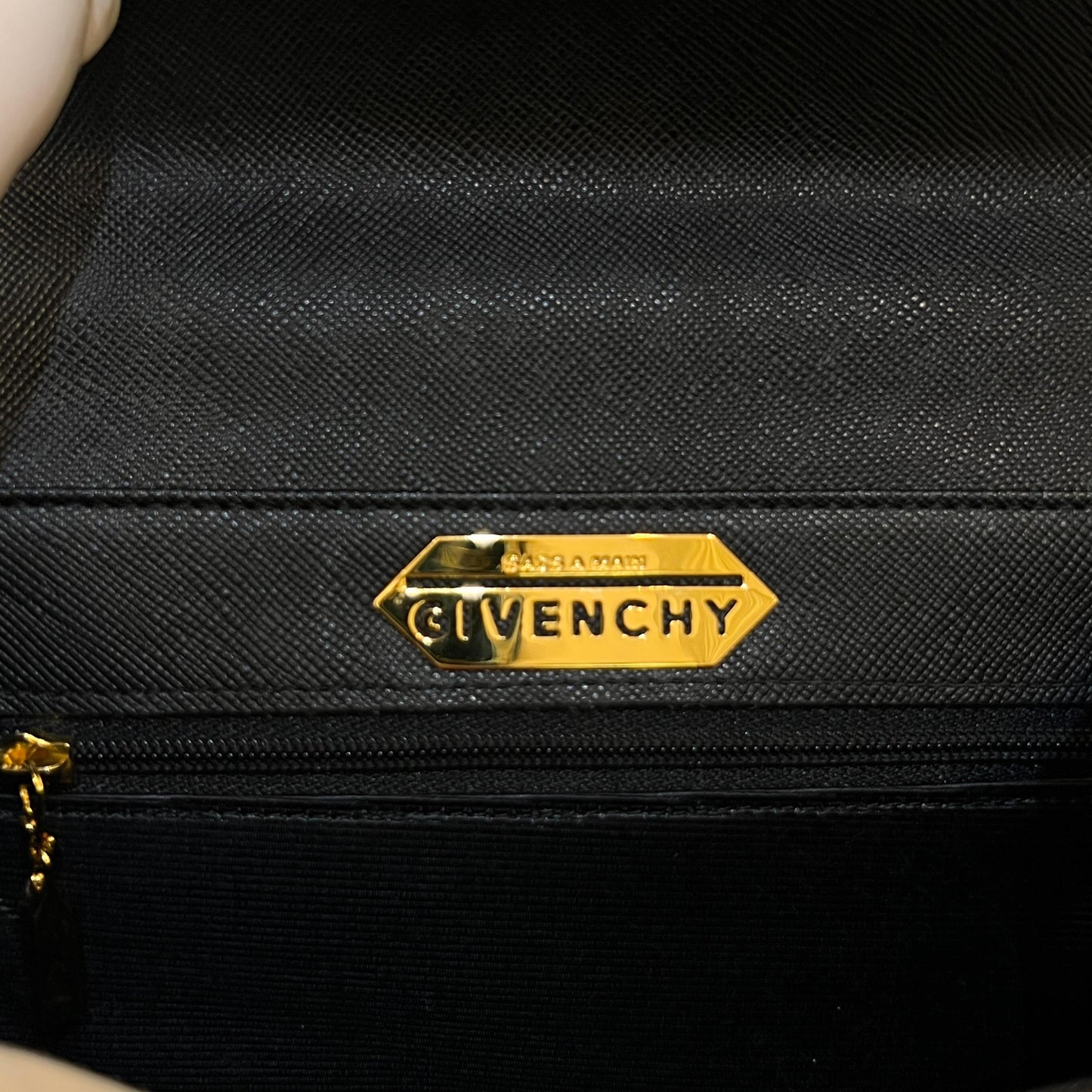 Givenchy Vintage Black Leather Gold Logo Clasp Top Handle Bag
