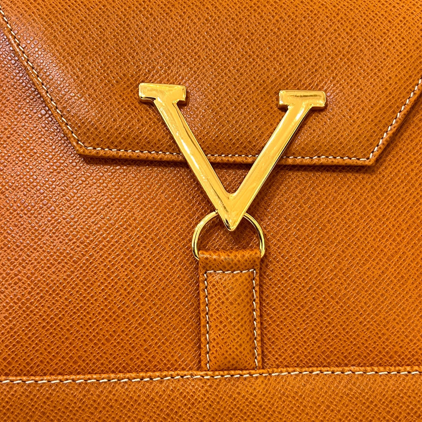 Valentino Garavani Vintage Camel Brown Leather V Logo Shoulder Bag