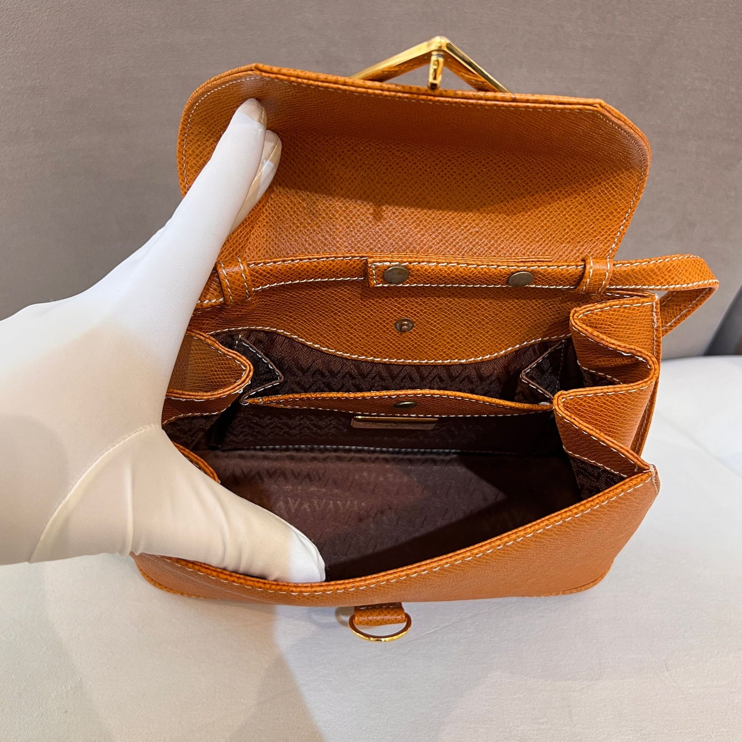 Valentino Garavani Vintage Camel Brown Leather V Logo Shoulder Bag