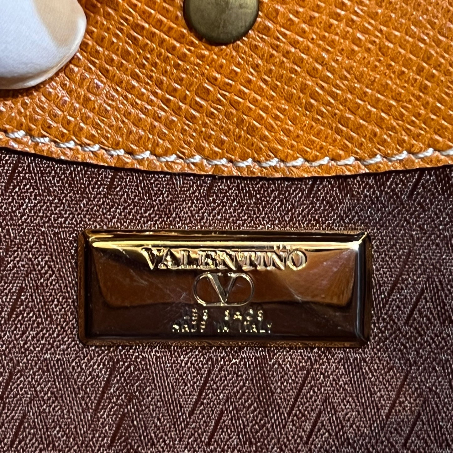 Valentino Garavani Vintage Camel Brown Leather V Logo Shoulder Bag