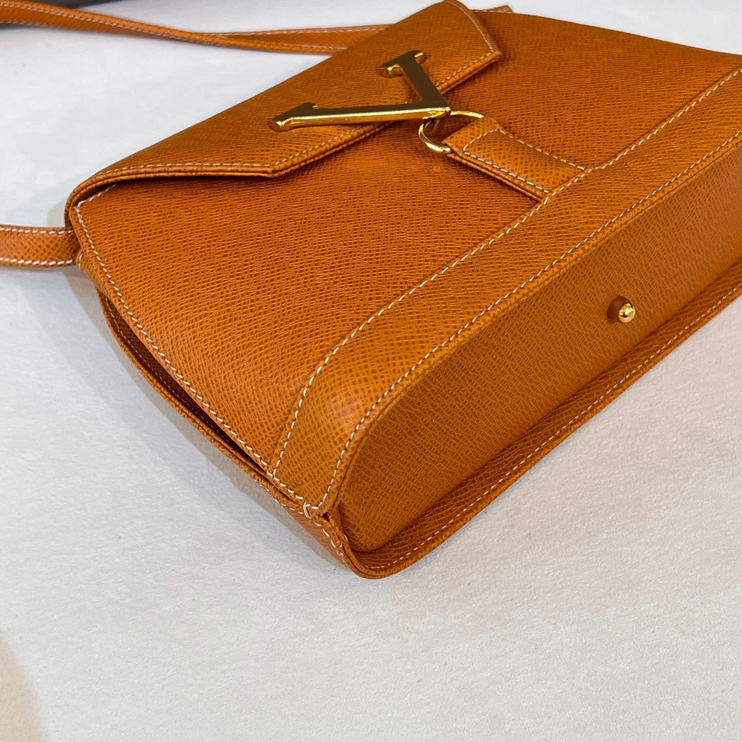 Valentino Garavani Vintage Camel Brown Leather V Logo Shoulder Bag