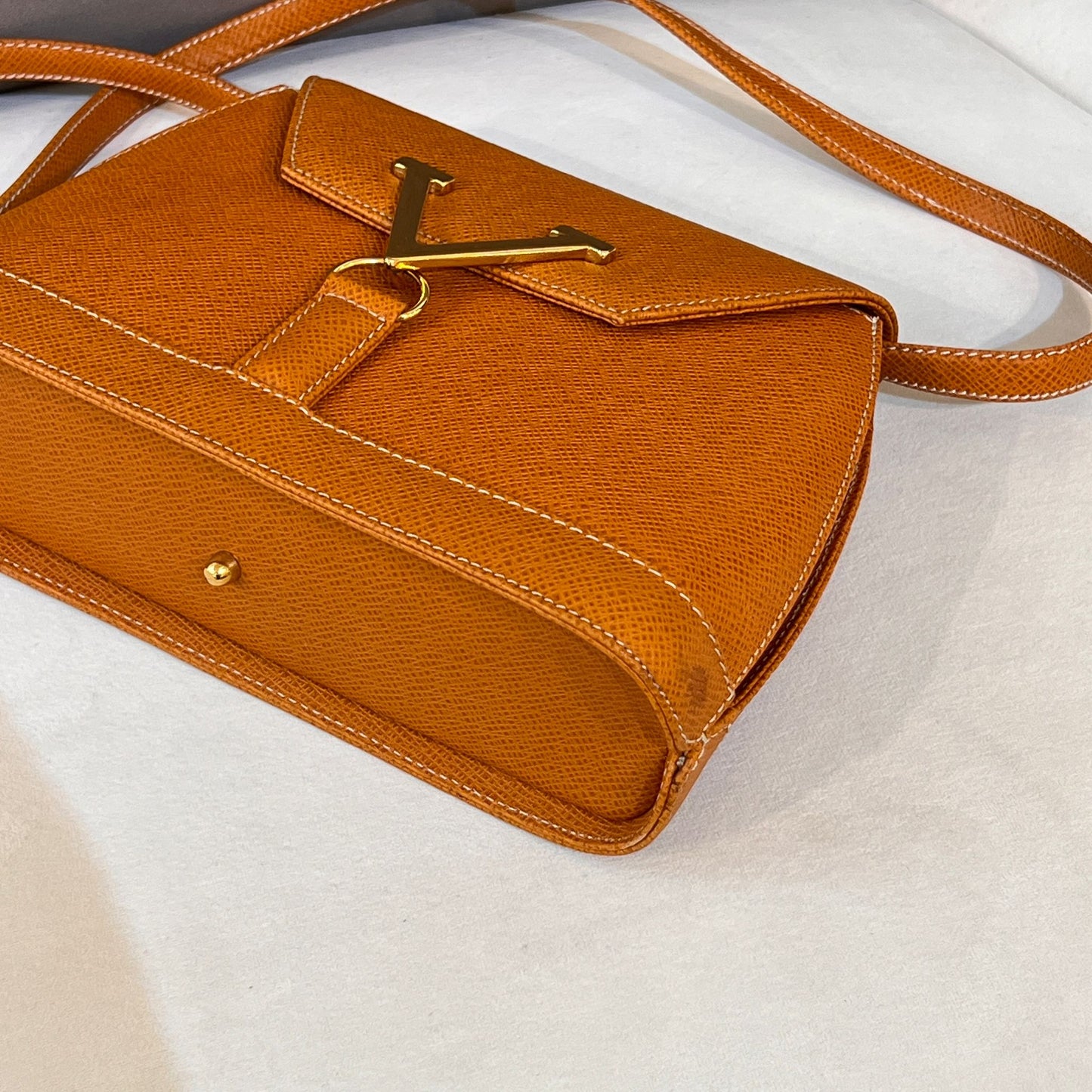 Valentino Garavani Vintage Camel Brown Leather V Logo Shoulder Bag