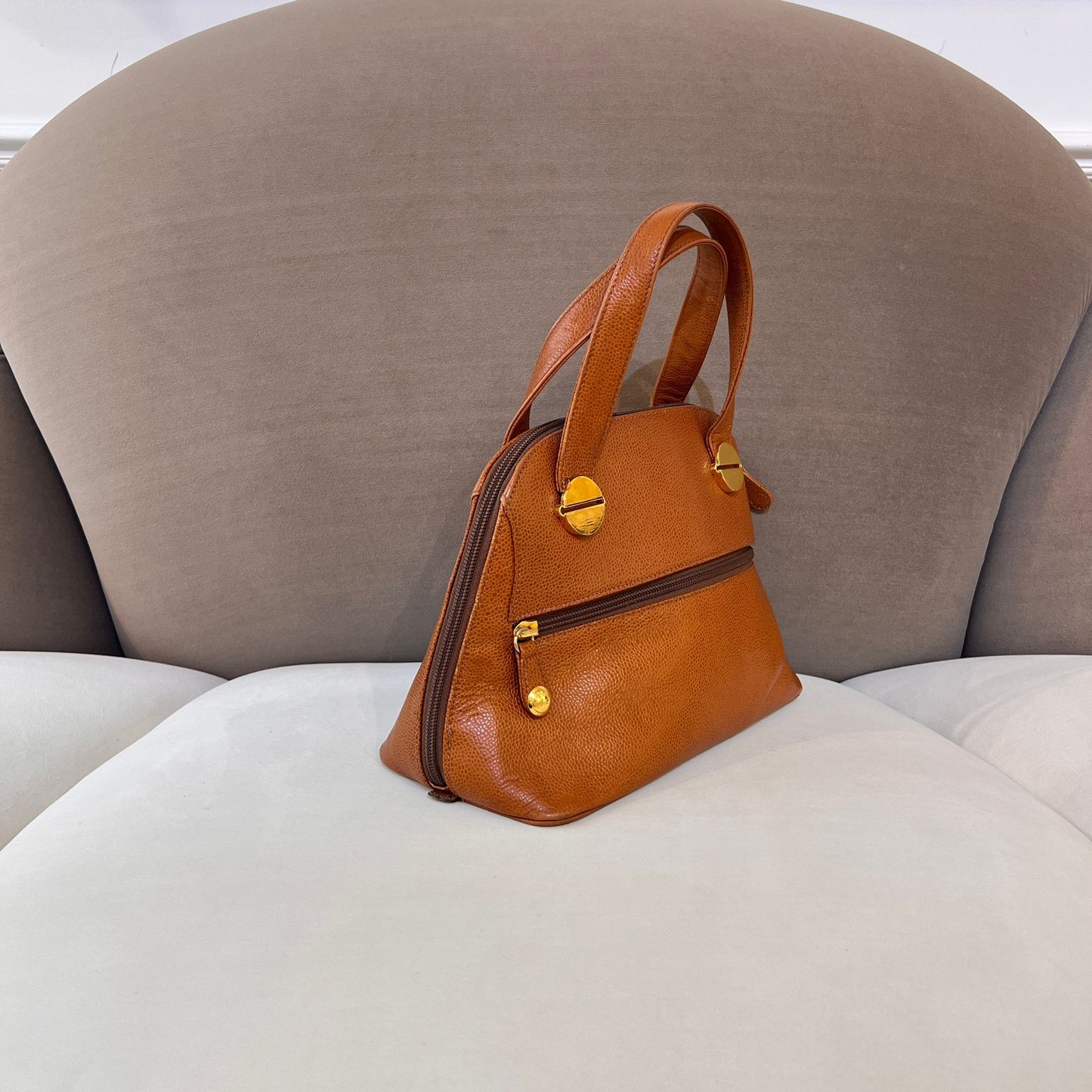 Givenchy Vintage Camel Leather Structured Top Handle Bag