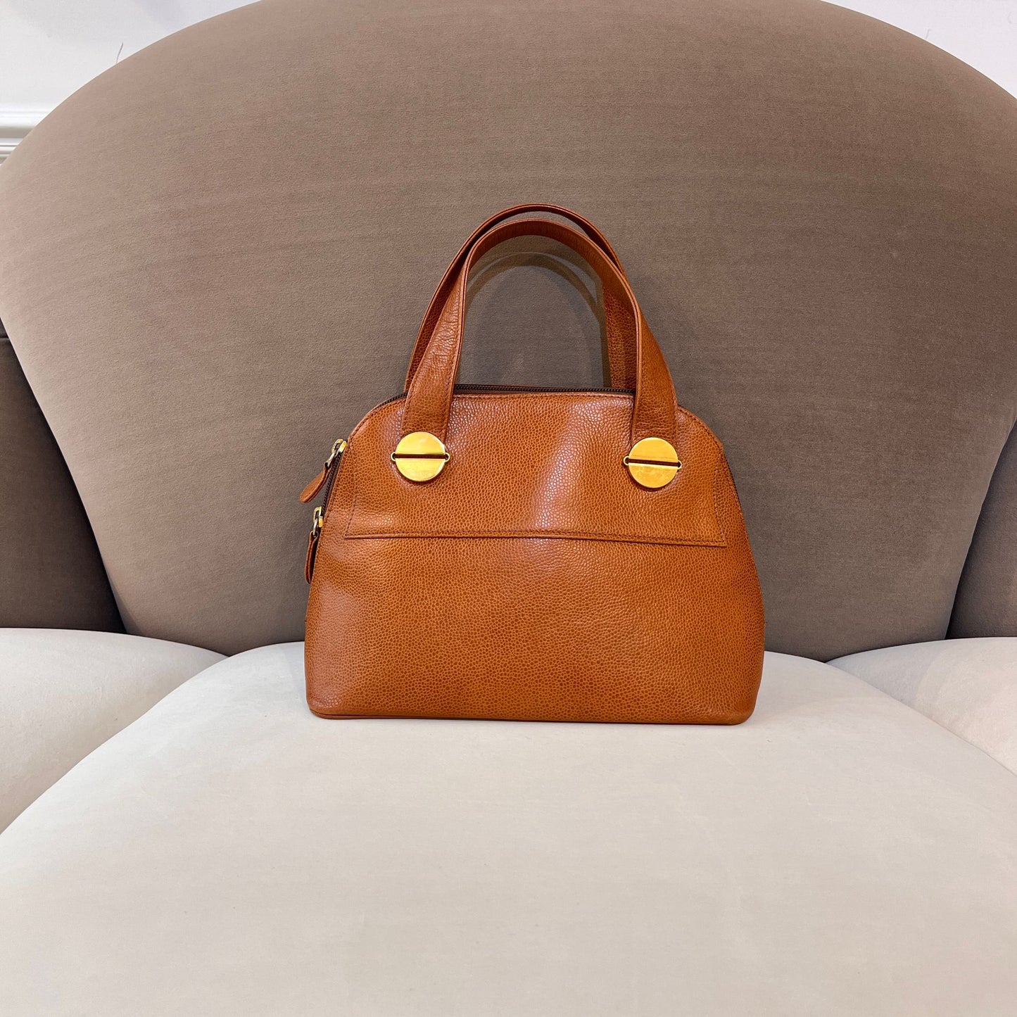 Givenchy Vintage Camel Leather Structured Top Handle Bag