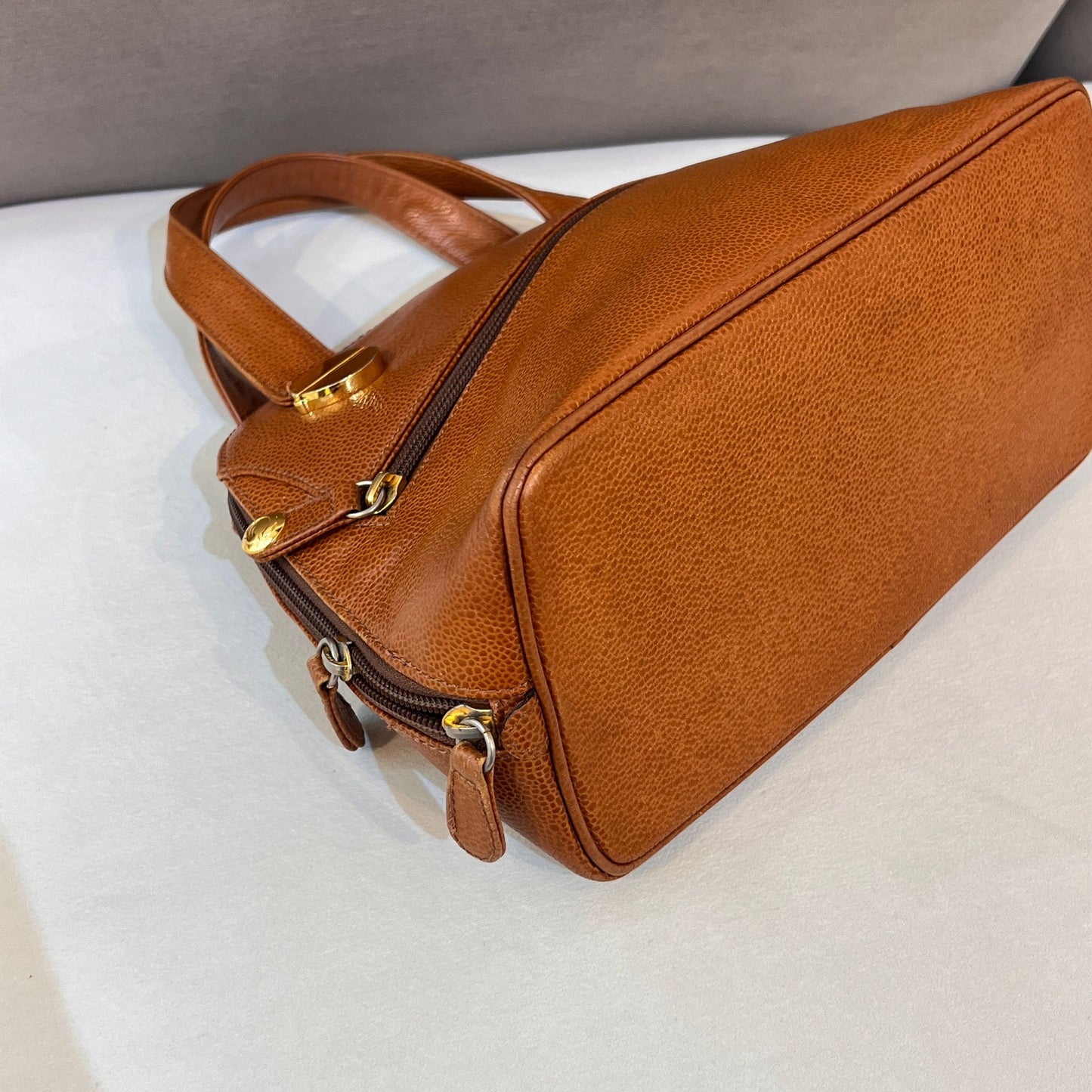 Givenchy Vintage Camel Leather Structured Top Handle Bag