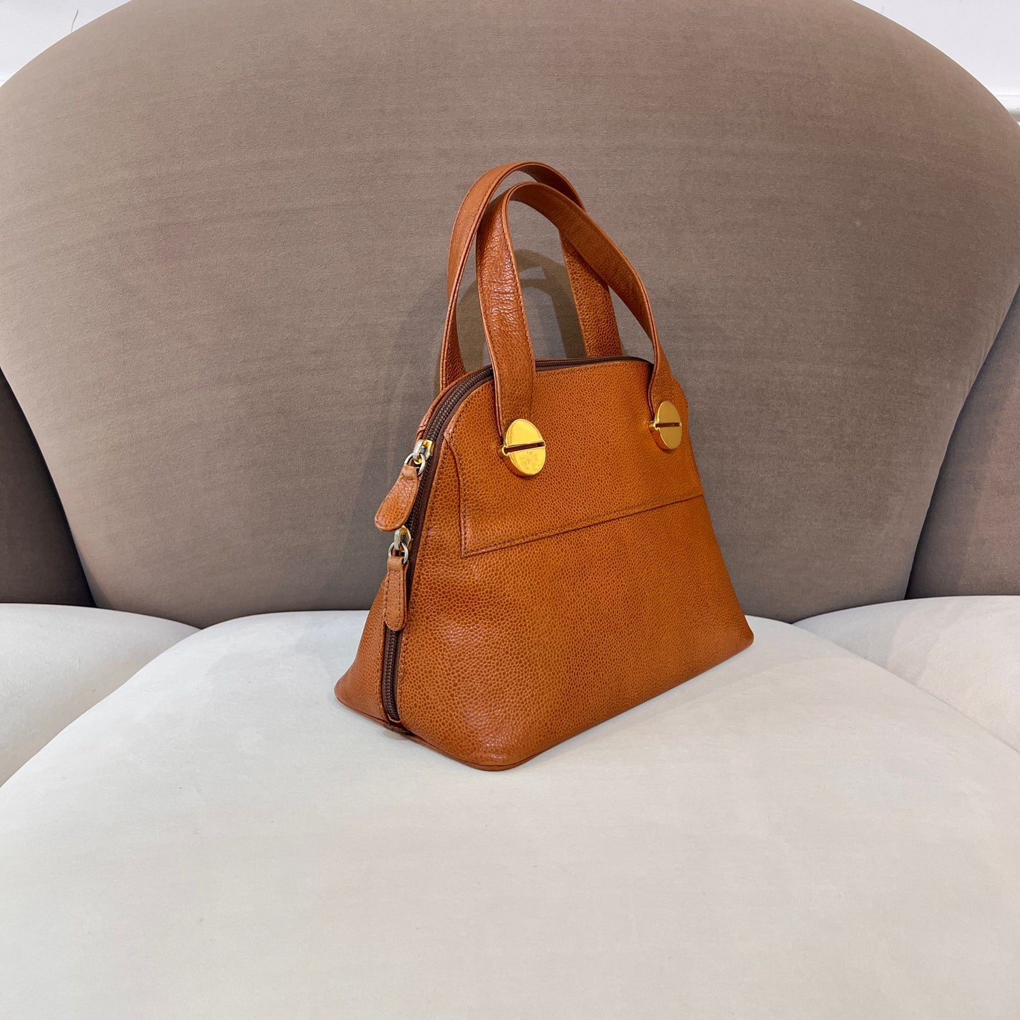 Givenchy Vintage Camel Leather Structured Top Handle Bag