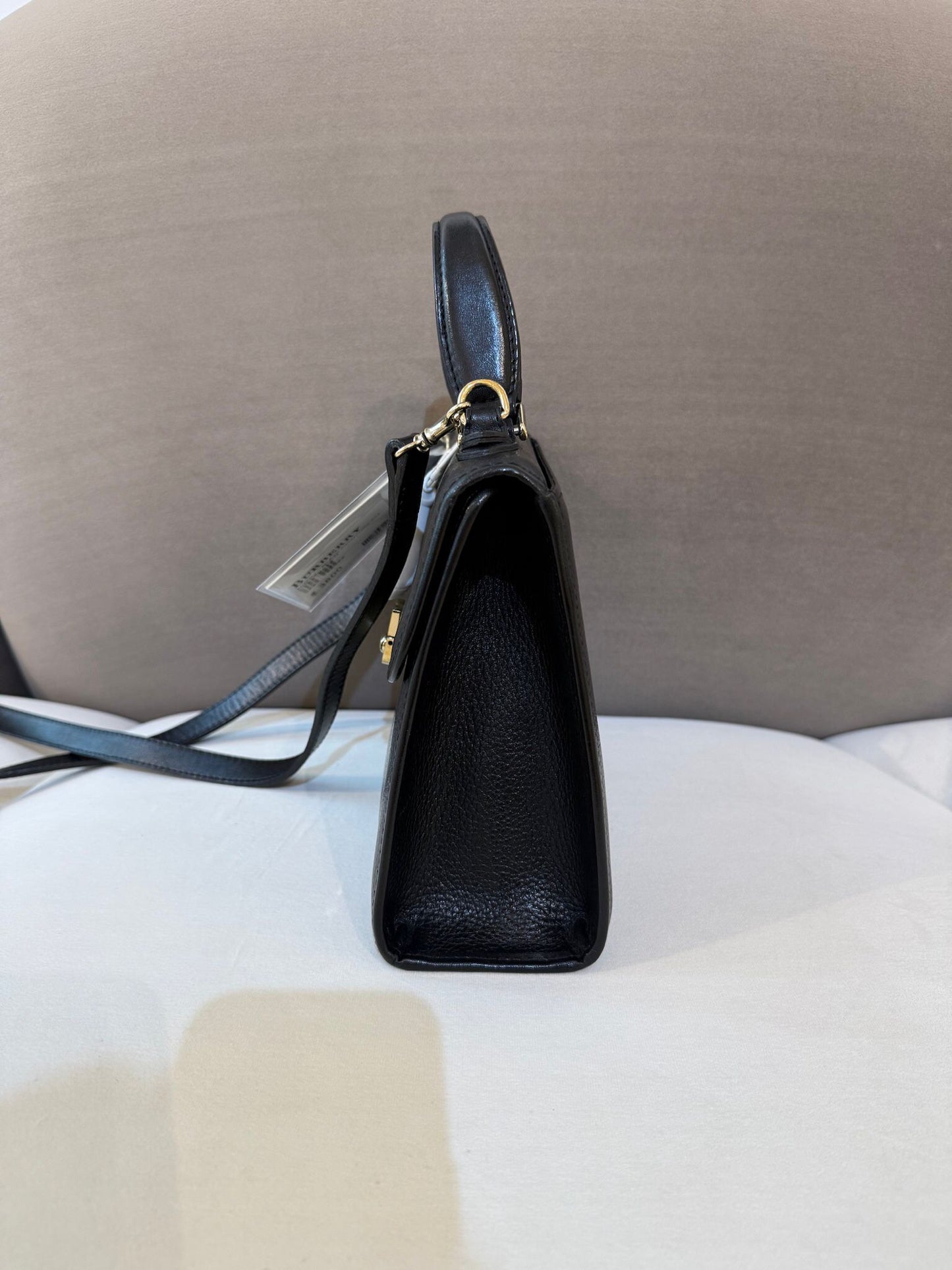Burberry Vintage Black Grained Leather Gold Clasp 2-Way Handbag