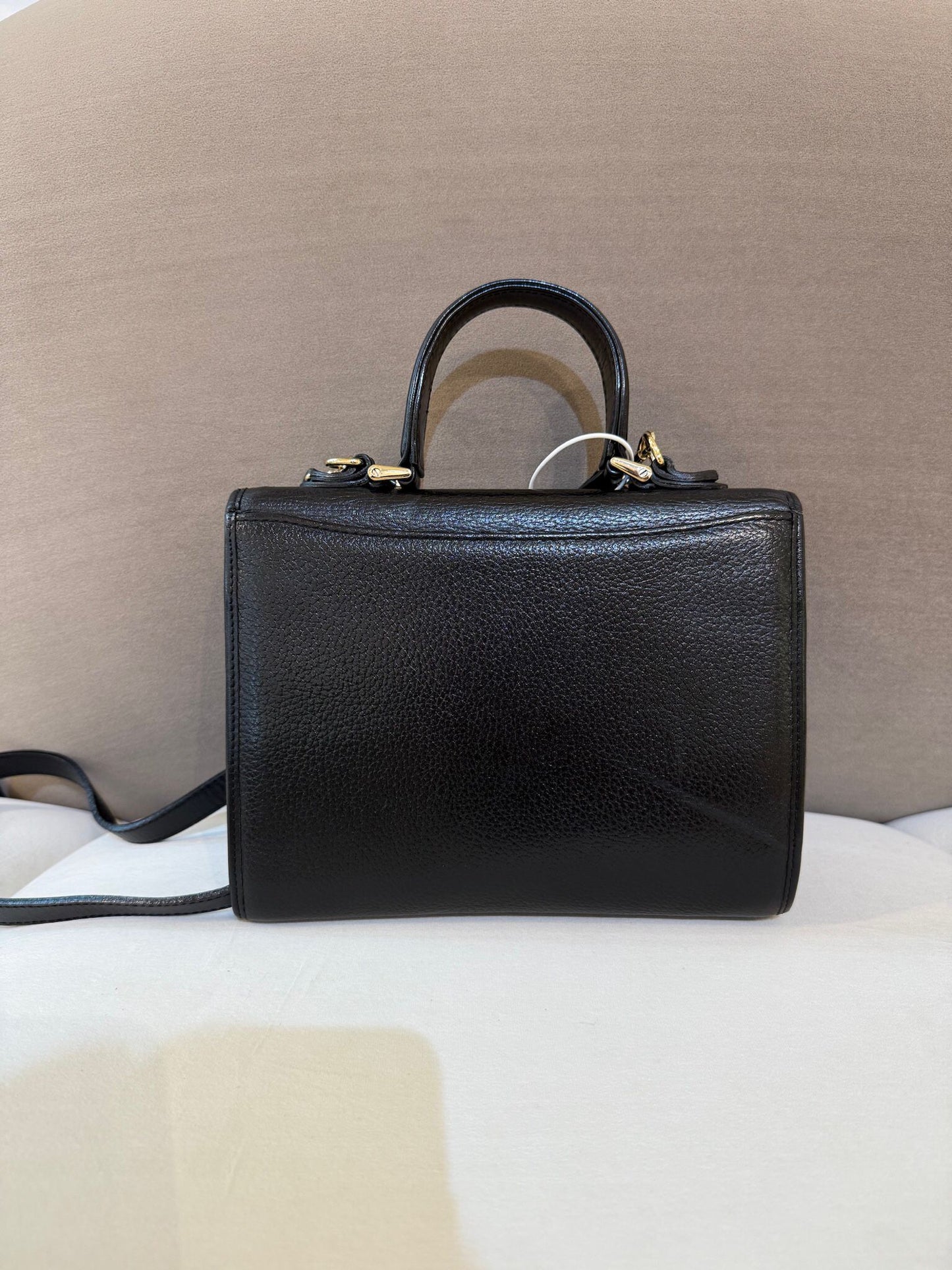 Burberry Vintage Black Grained Leather Gold Clasp 2-Way Handbag