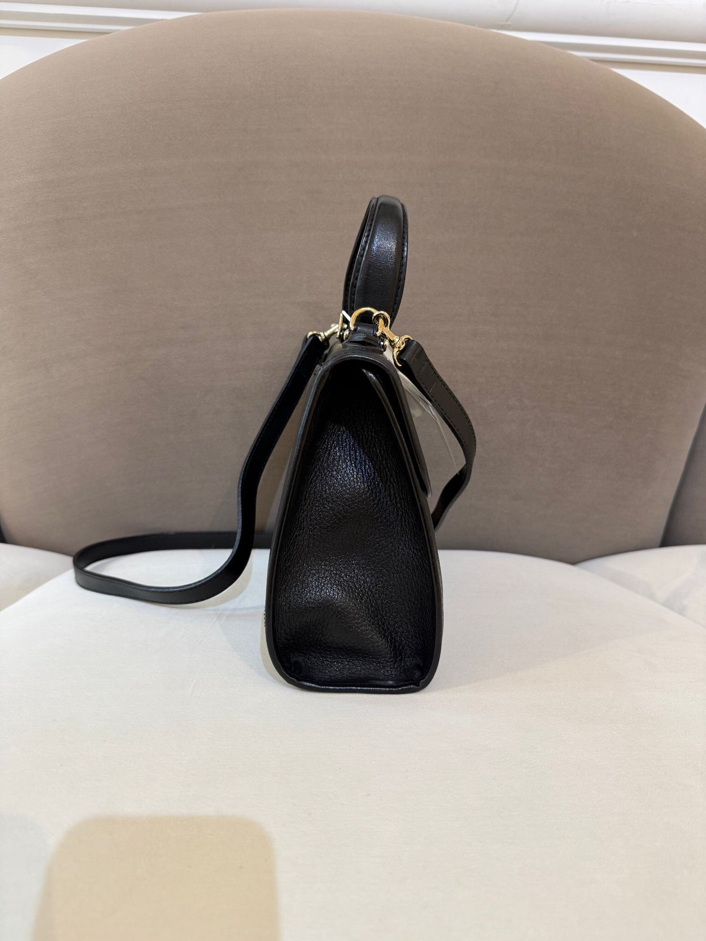 Burberry Vintage Black Grained Leather Gold Clasp 2-Way Handbag