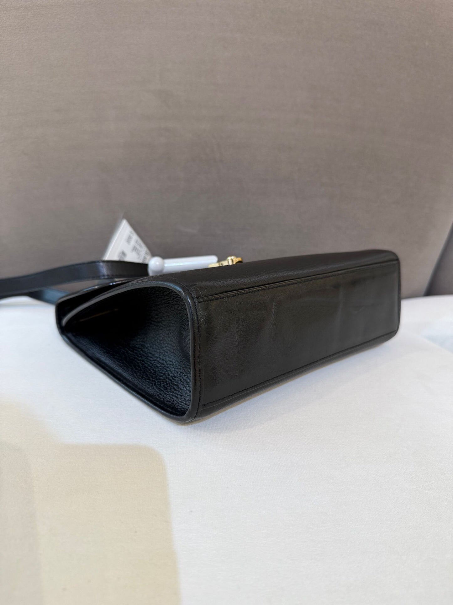 Burberry Vintage Black Grained Leather Gold Clasp 2-Way Handbag
