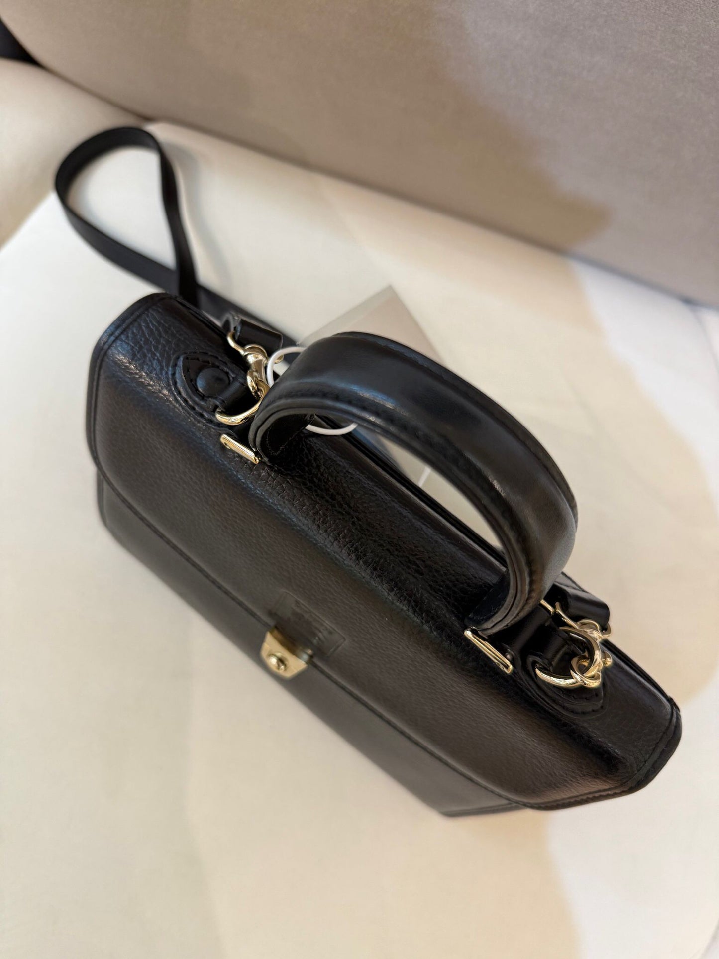 Burberry Vintage Black Grained Leather Gold Clasp 2-Way Handbag