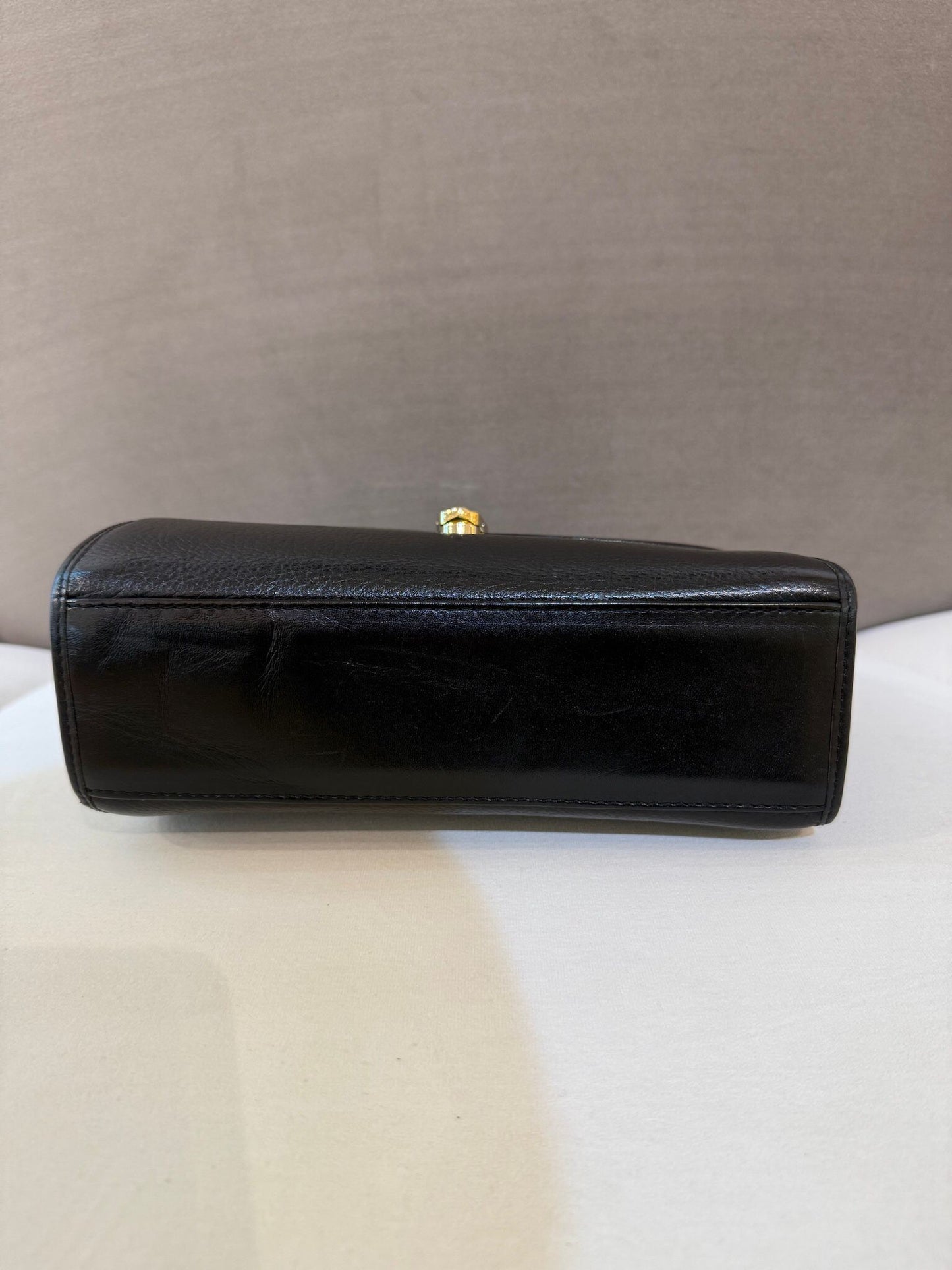 Burberry Vintage Black Grained Leather Gold Clasp 2-Way Handbag