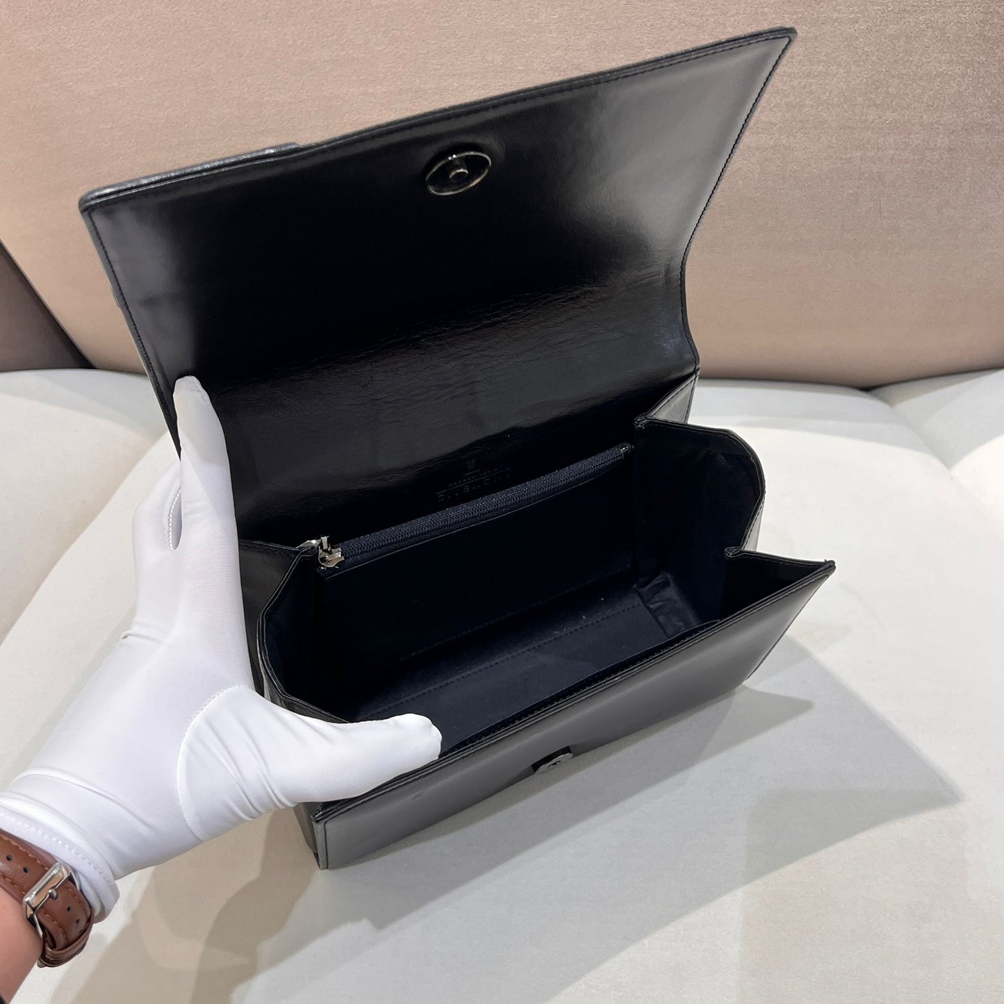 Givenchy Vintage 4G Logo Structured Black Leather Top Handle Bag