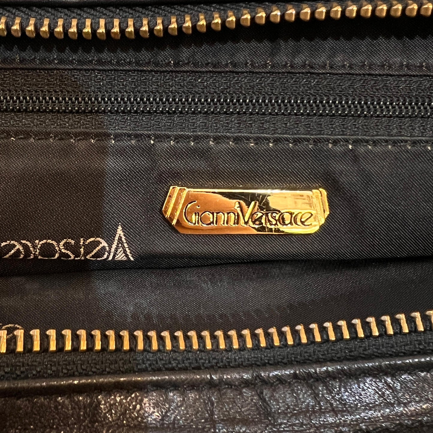 Versace Vintage Black Leather Orb Charm Tote Bag