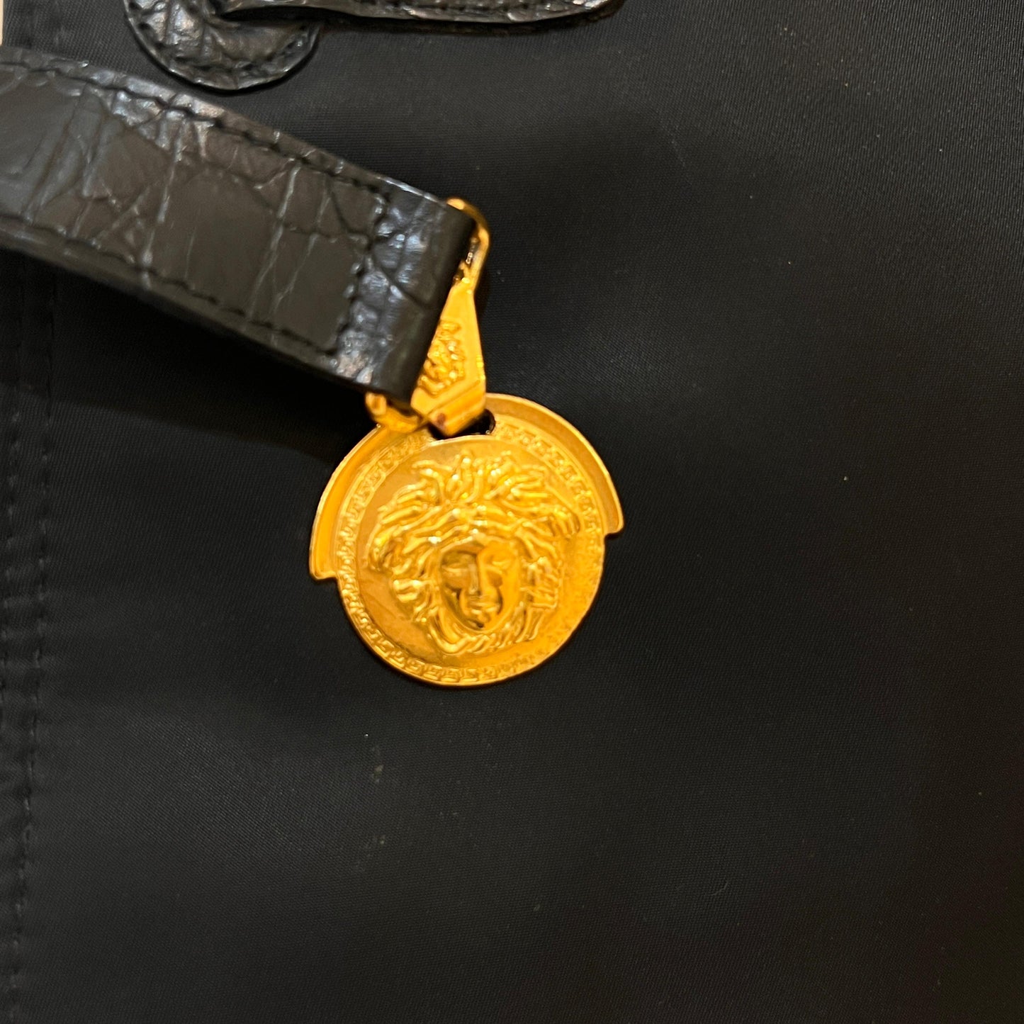 Versace Vintage Black Satin Medusa Medallion Handle Bag