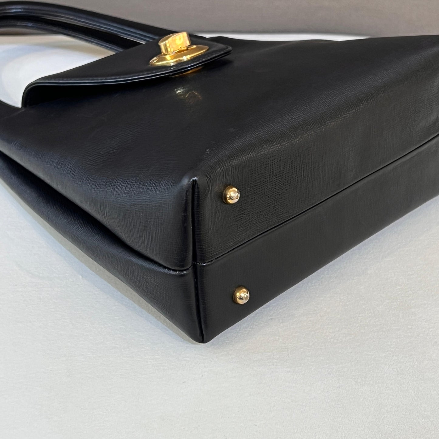 Givenchy Vintage Black Leather Golden Turn Lock Top Handle Bag