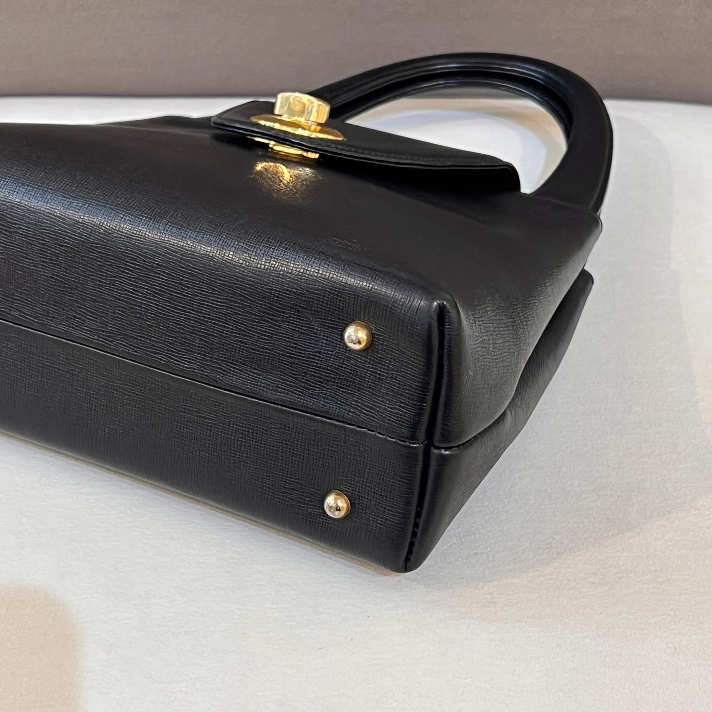 Givenchy Vintage Black Leather Golden Turn Lock Top Handle Bag