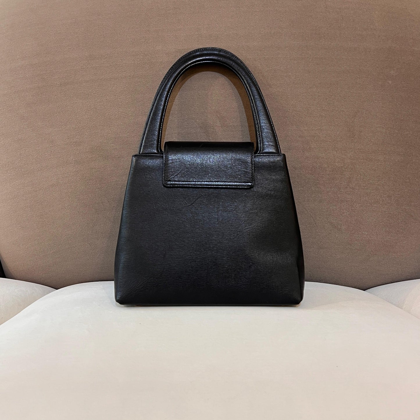 Givenchy Vintage Black Leather Golden Turn Lock Top Handle Bag