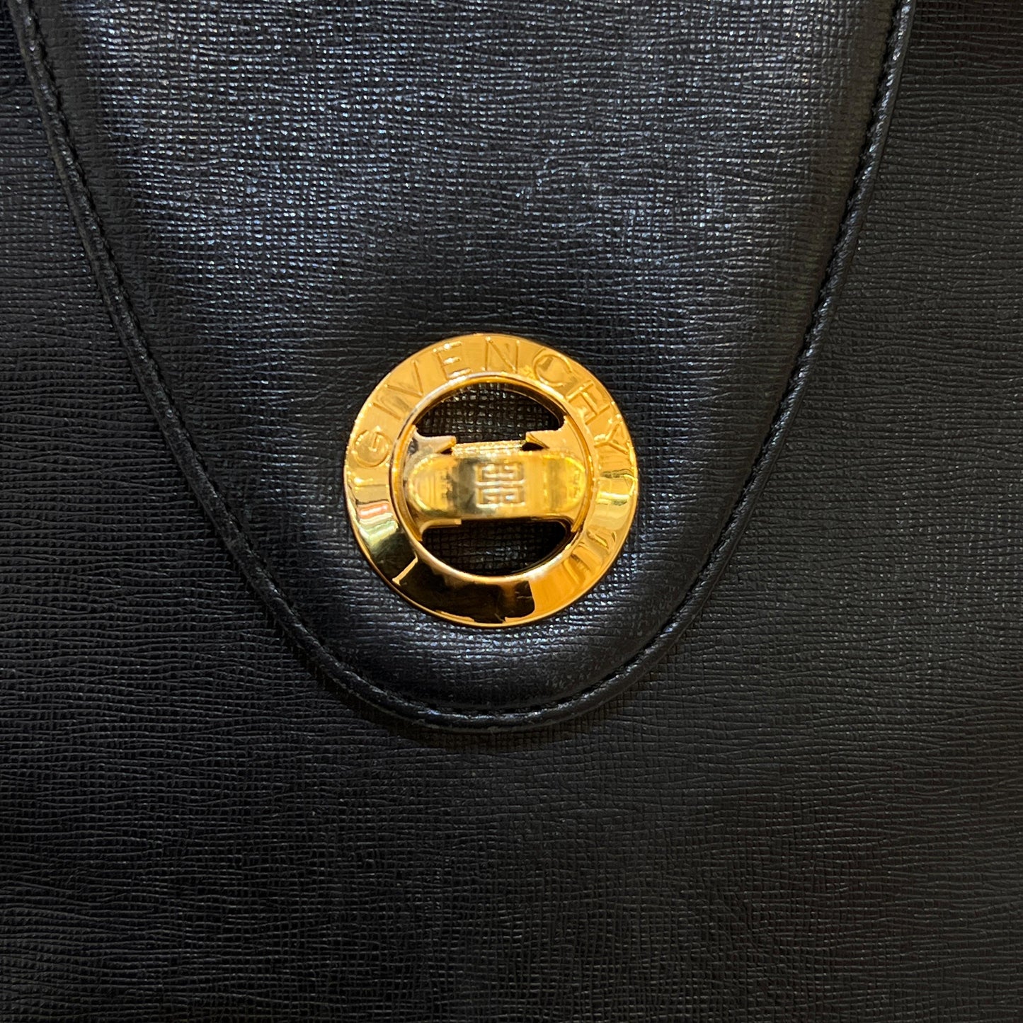 Givenchy Vintage Black Leather Golden Turn Lock Top Handle Bag