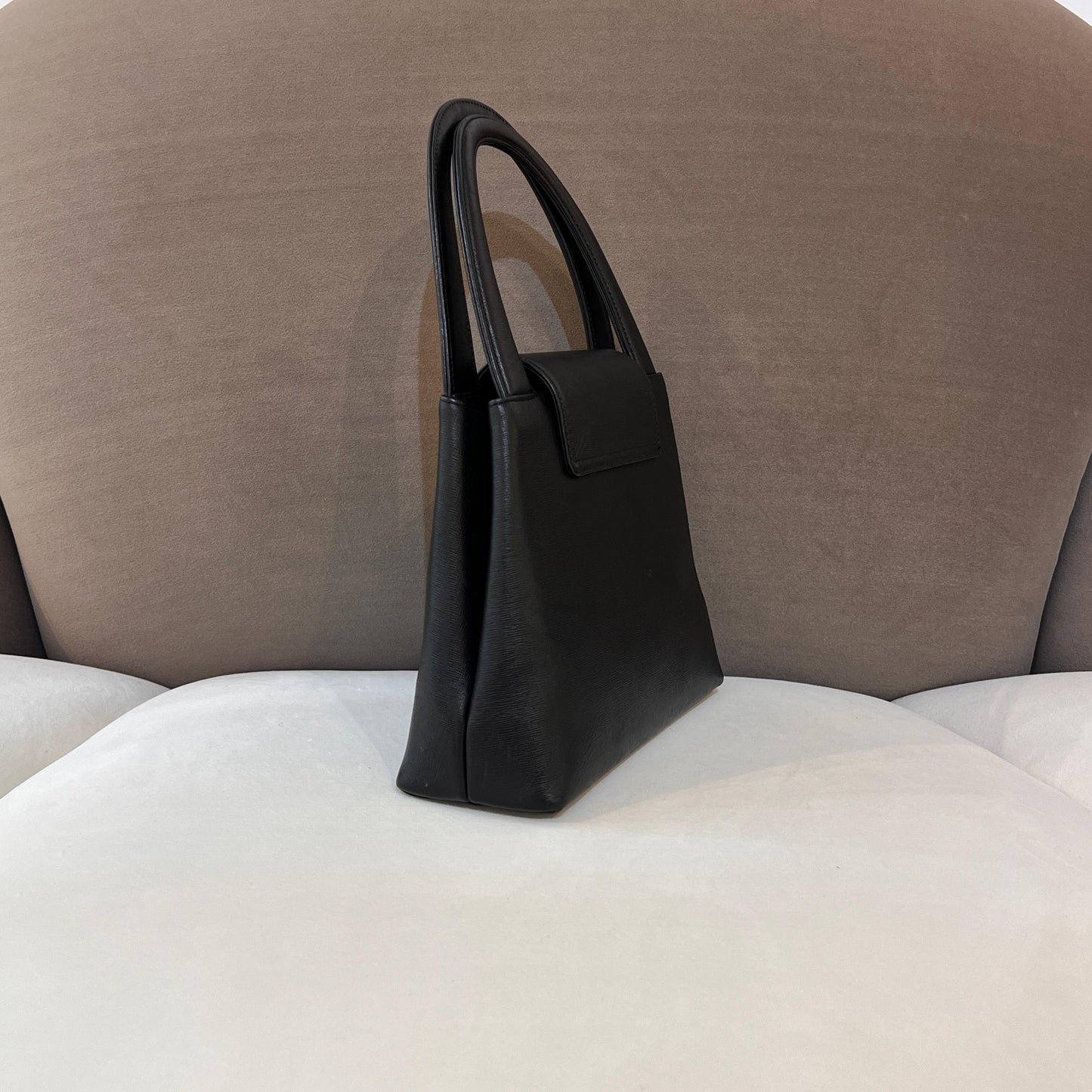 Givenchy Vintage Black Leather Golden Turn Lock Top Handle Bag