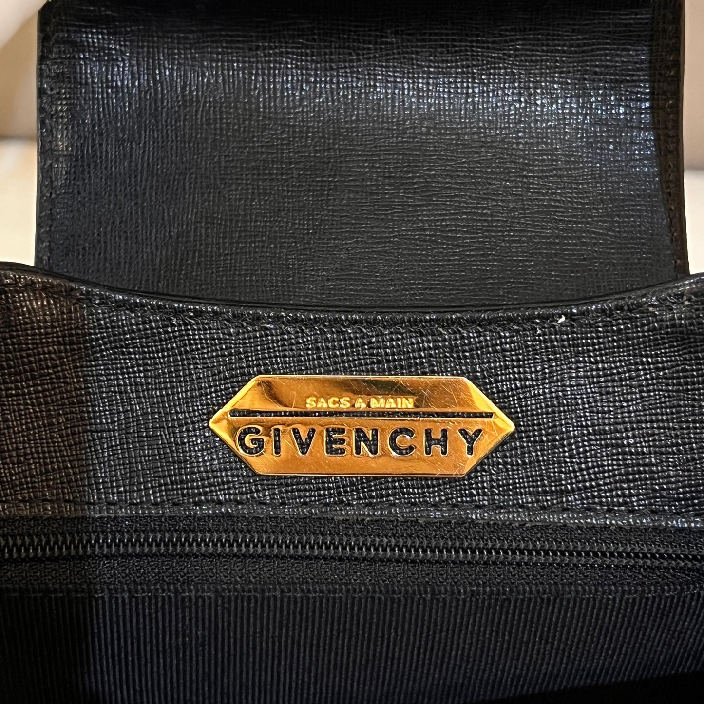 Givenchy Vintage Black Leather Golden Turn Lock Top Handle Bag