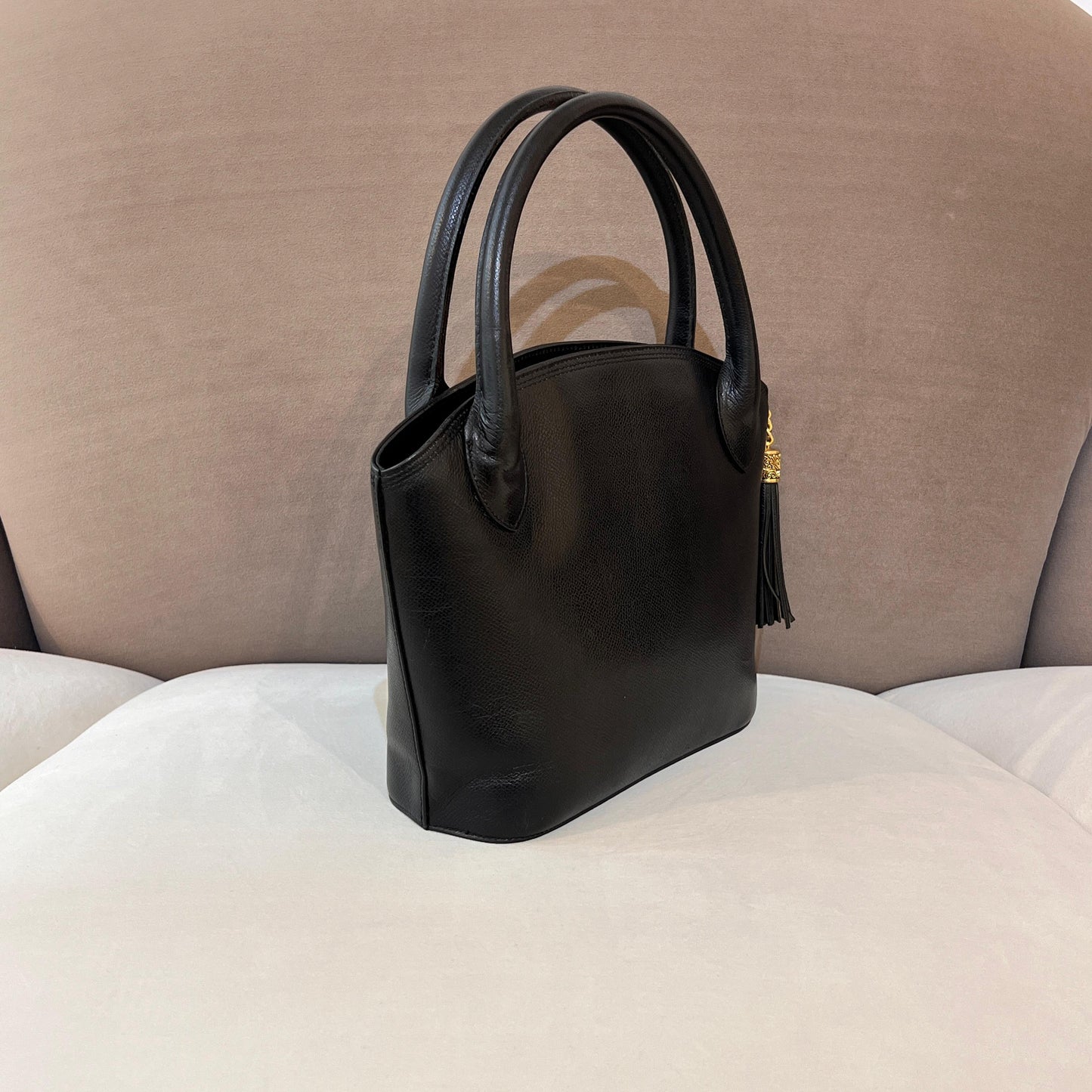 Valentino Garavani Vintage Black Leather Tassel Handle Bag